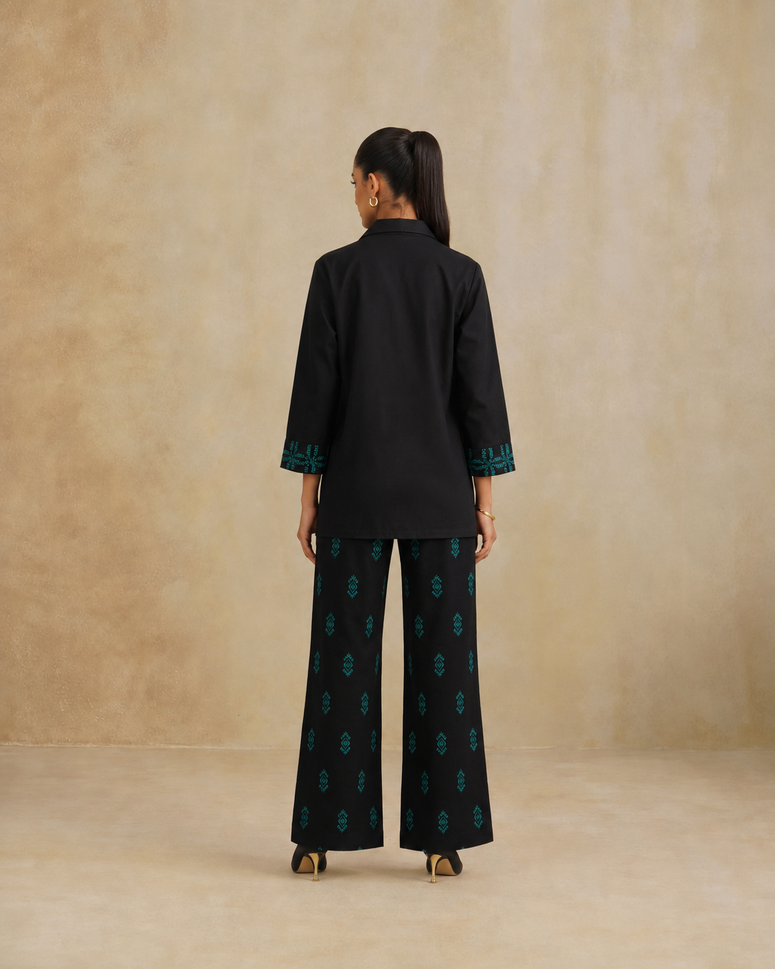 The Midnight Turquoise Embroidered Shirt Set