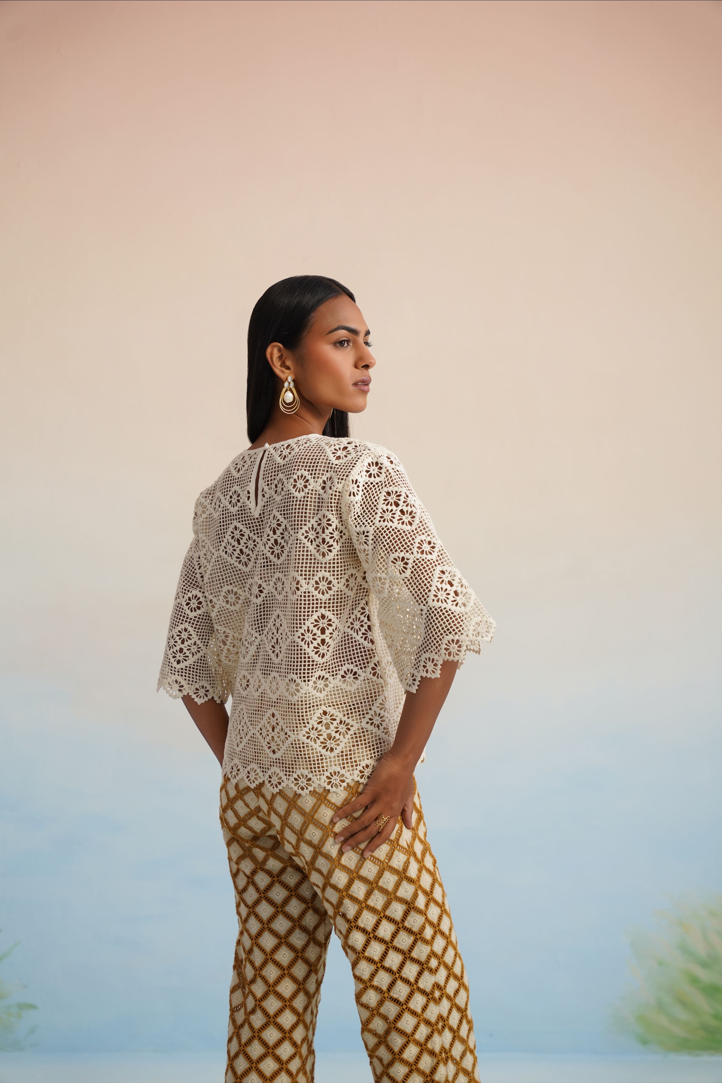 The Alabaster Geometric Cutwork Top