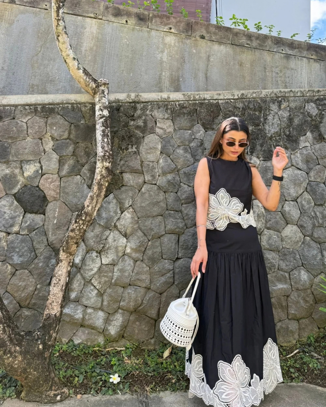 Ishita Saluja in The Vienna Black Floral Appliqué Skirt Set