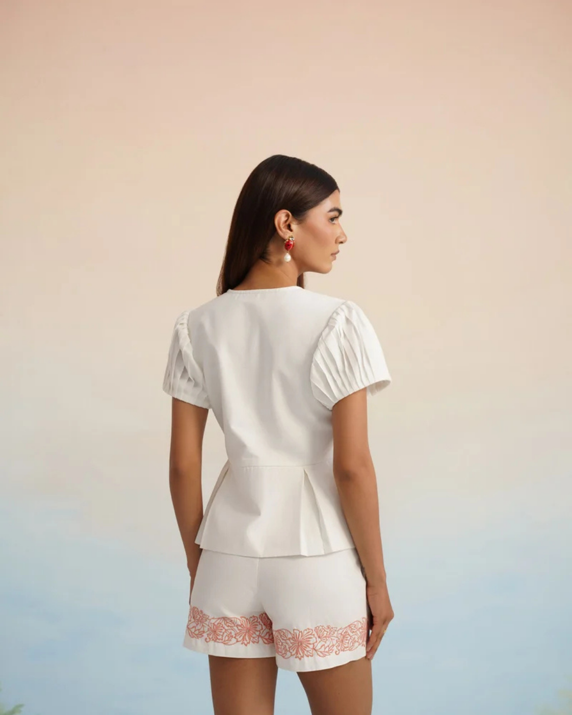 The White Blossom Embroidered Peplum Co-ord