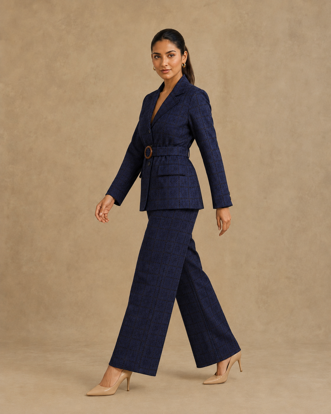 Punany Virmani in The Midnight Navy Eyelet Belted Trouser Suit