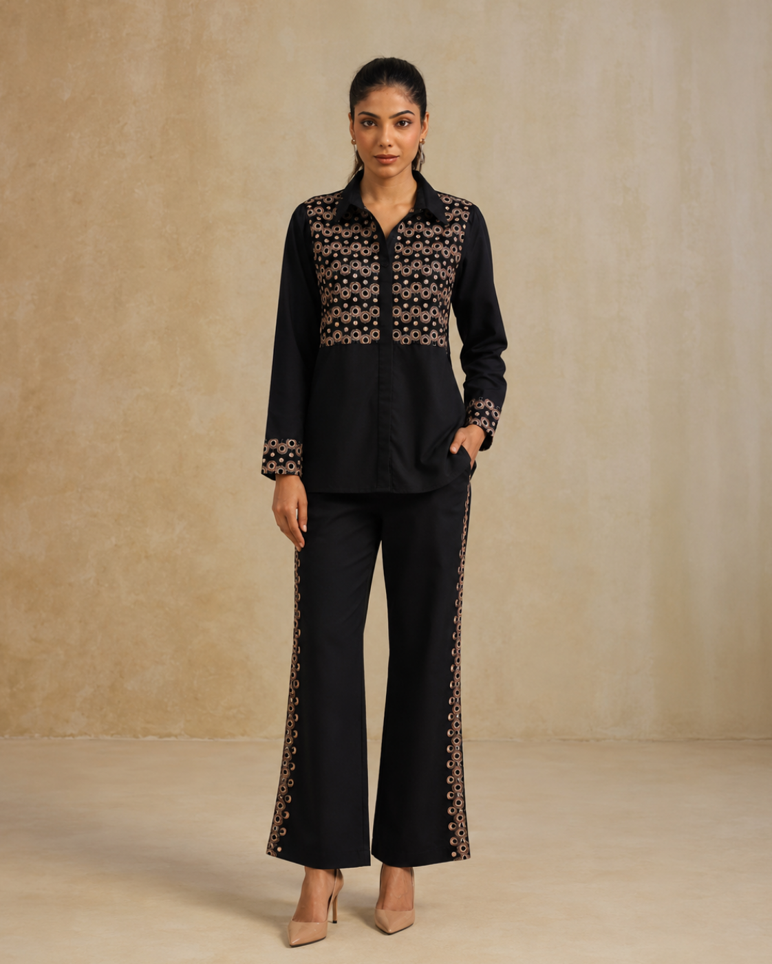 The Midnight Bronze Embroidered Shirt & Trouser Set