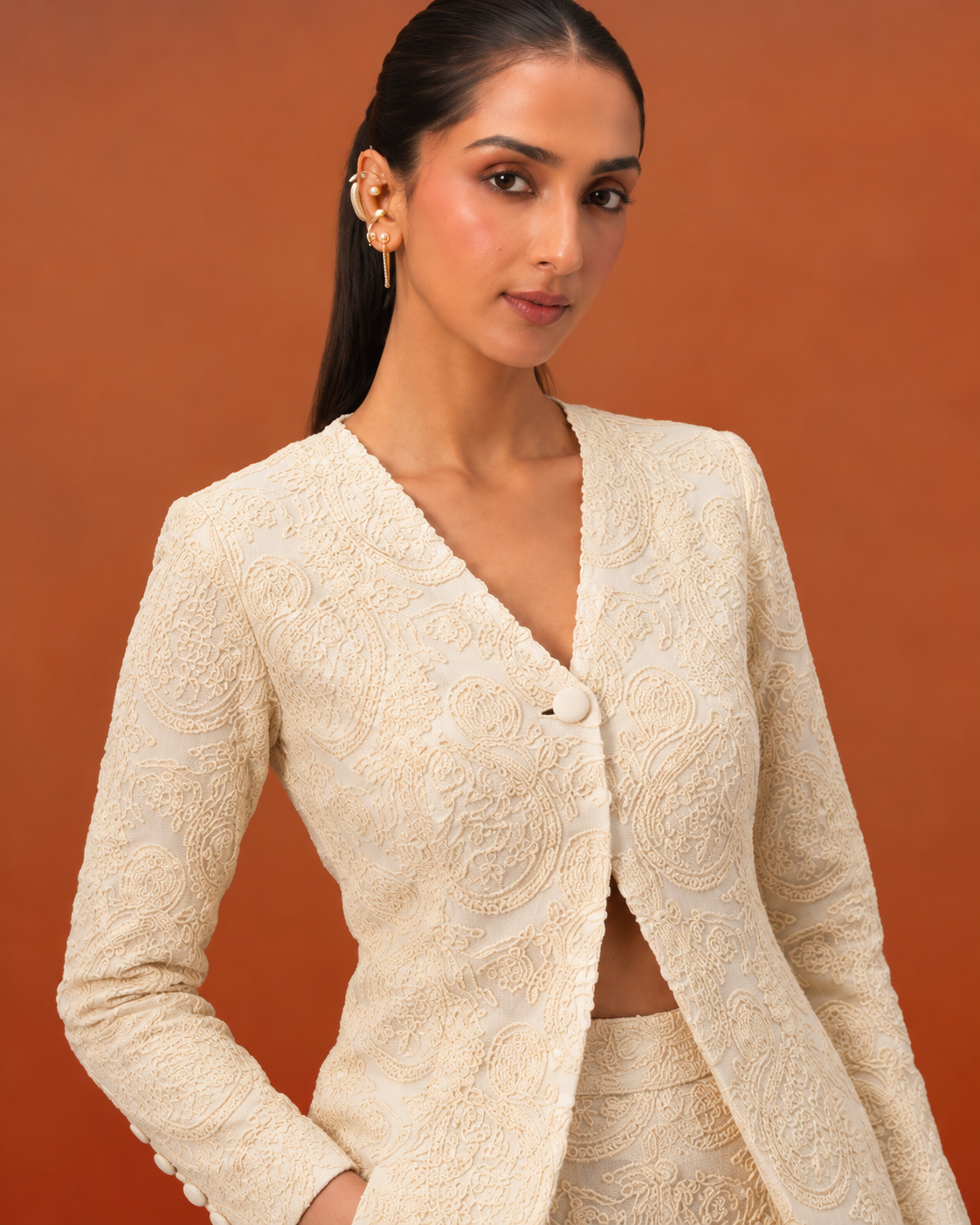 The Estelle Ivory Embroidered Blazer Set