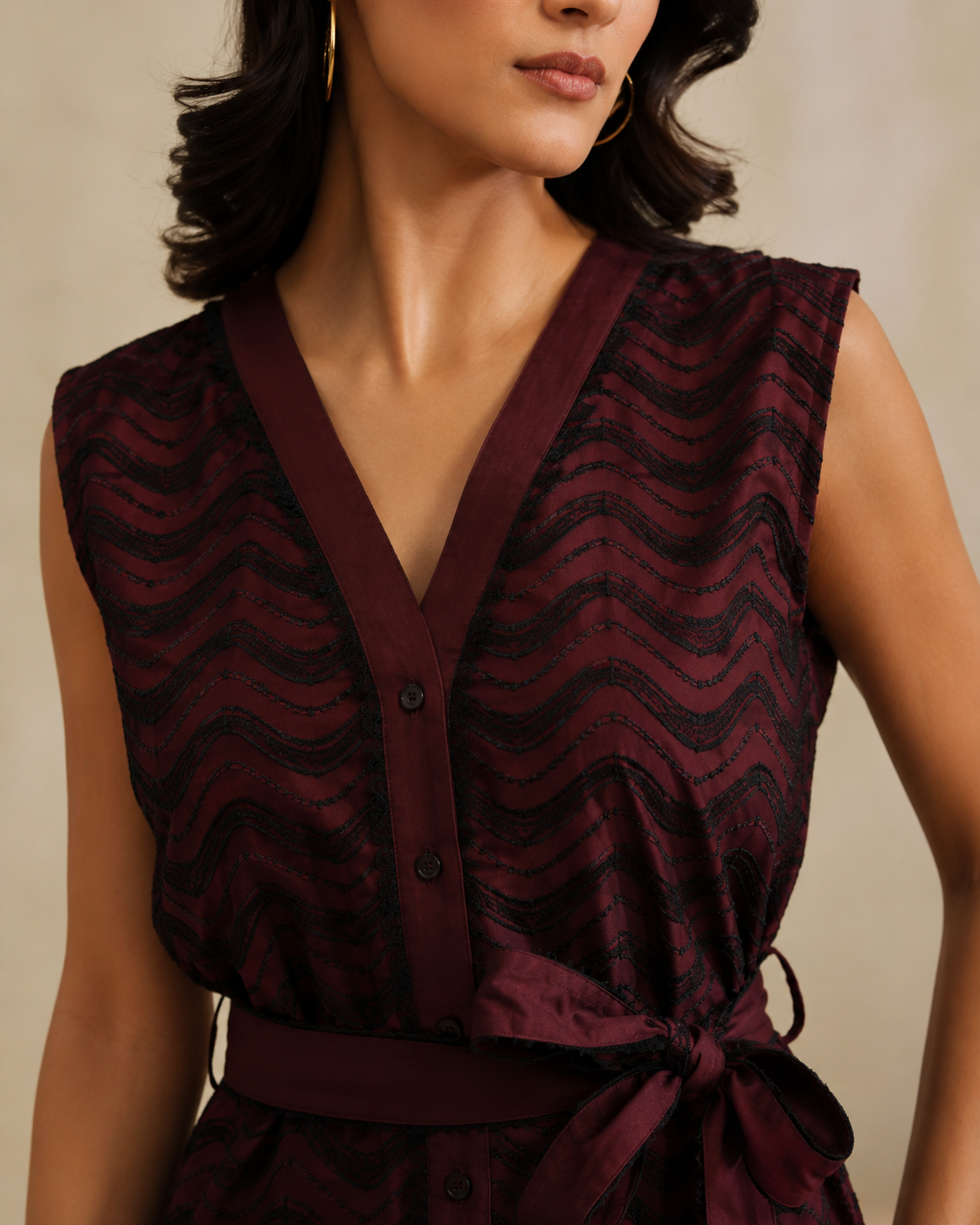 Sunset Soiree - The Merlot Wave Sleeveless Shirt & Trouser Set