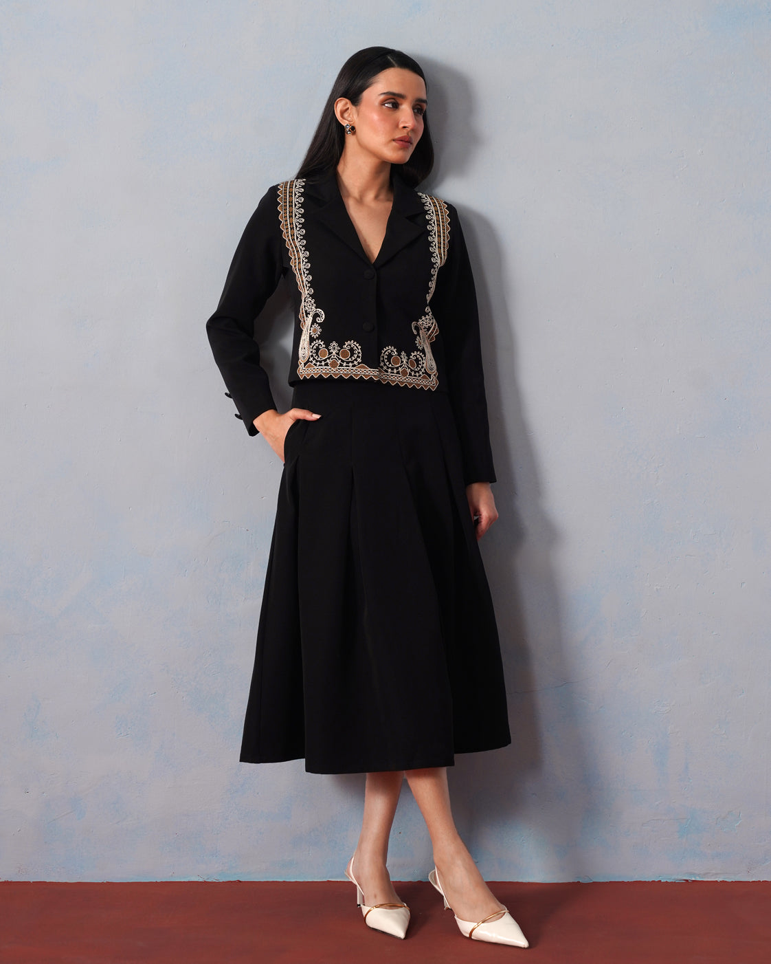The Lumière Edit - The Freya Gilded Embroidered Blazer & Pleated Skirt Set