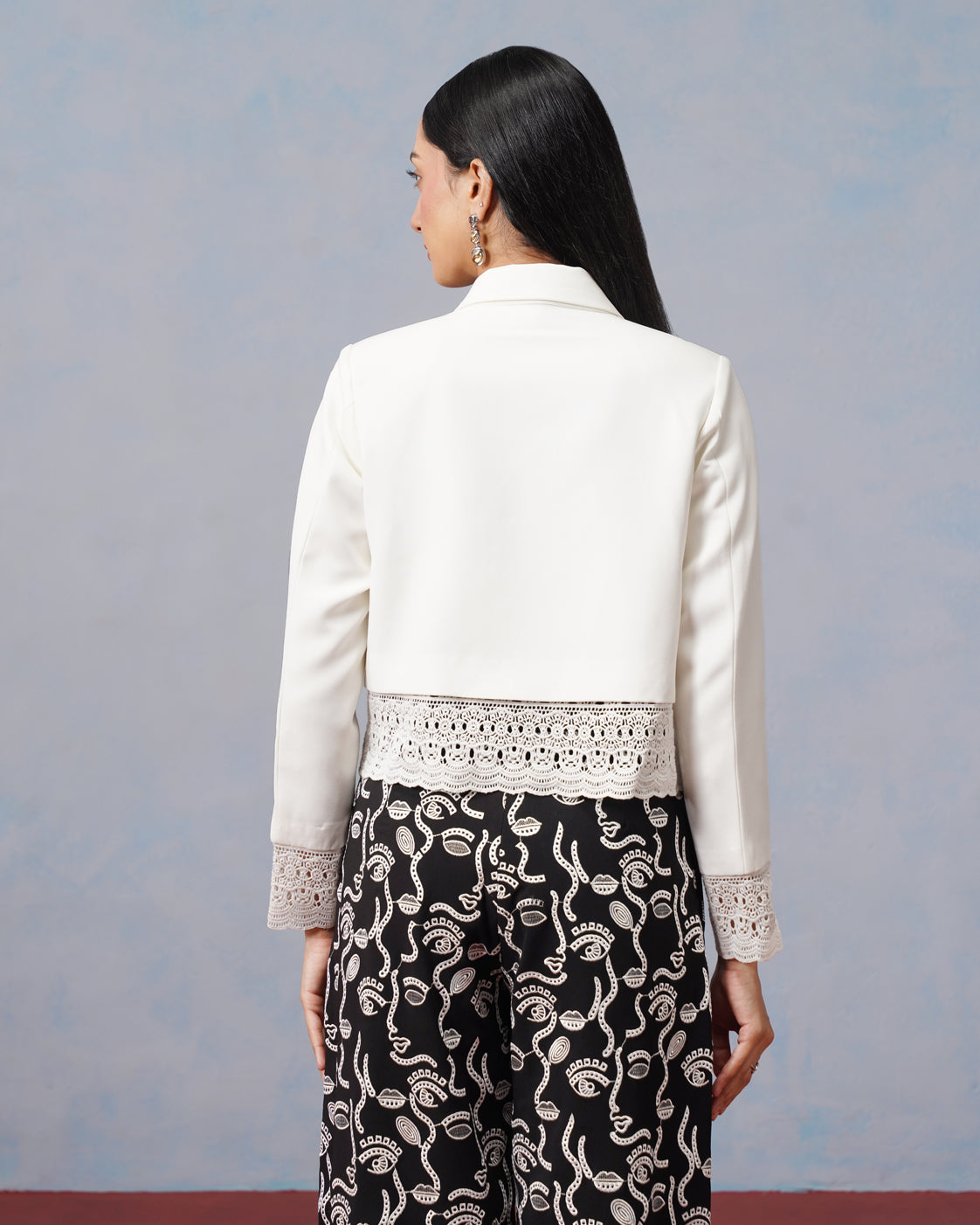 The Lumière Edit - The Nova Lace-Trimmed Cropped Shirt & Abstract Embroidered Trouser Set