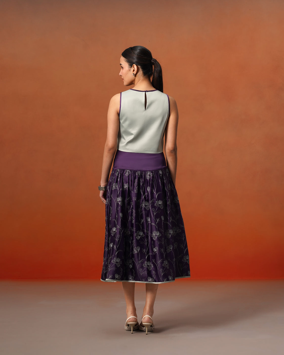 The Aurelia Plum & Sage Satin Skirt Set