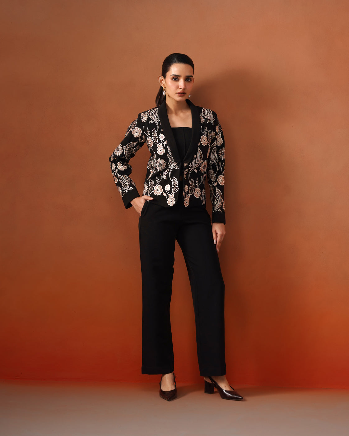 The Lumière Edit - The Celine Black Embroidered Three-Piece Suit Set