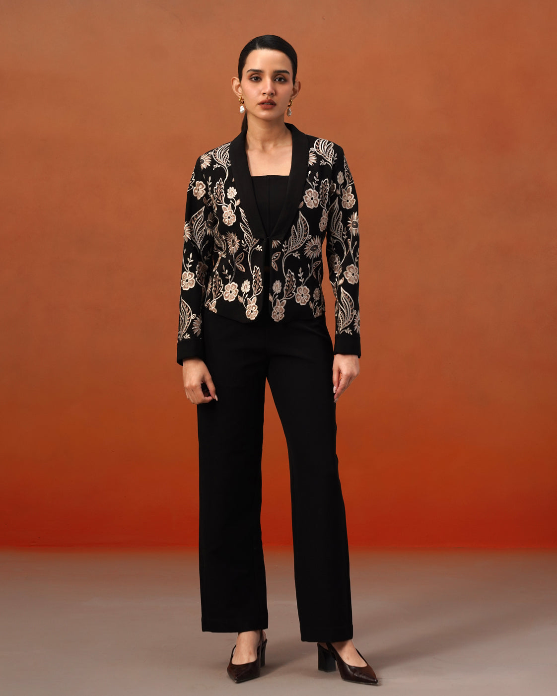 The Lumière Edit - The Celine Black Embroidered Three-Piece Suit Set