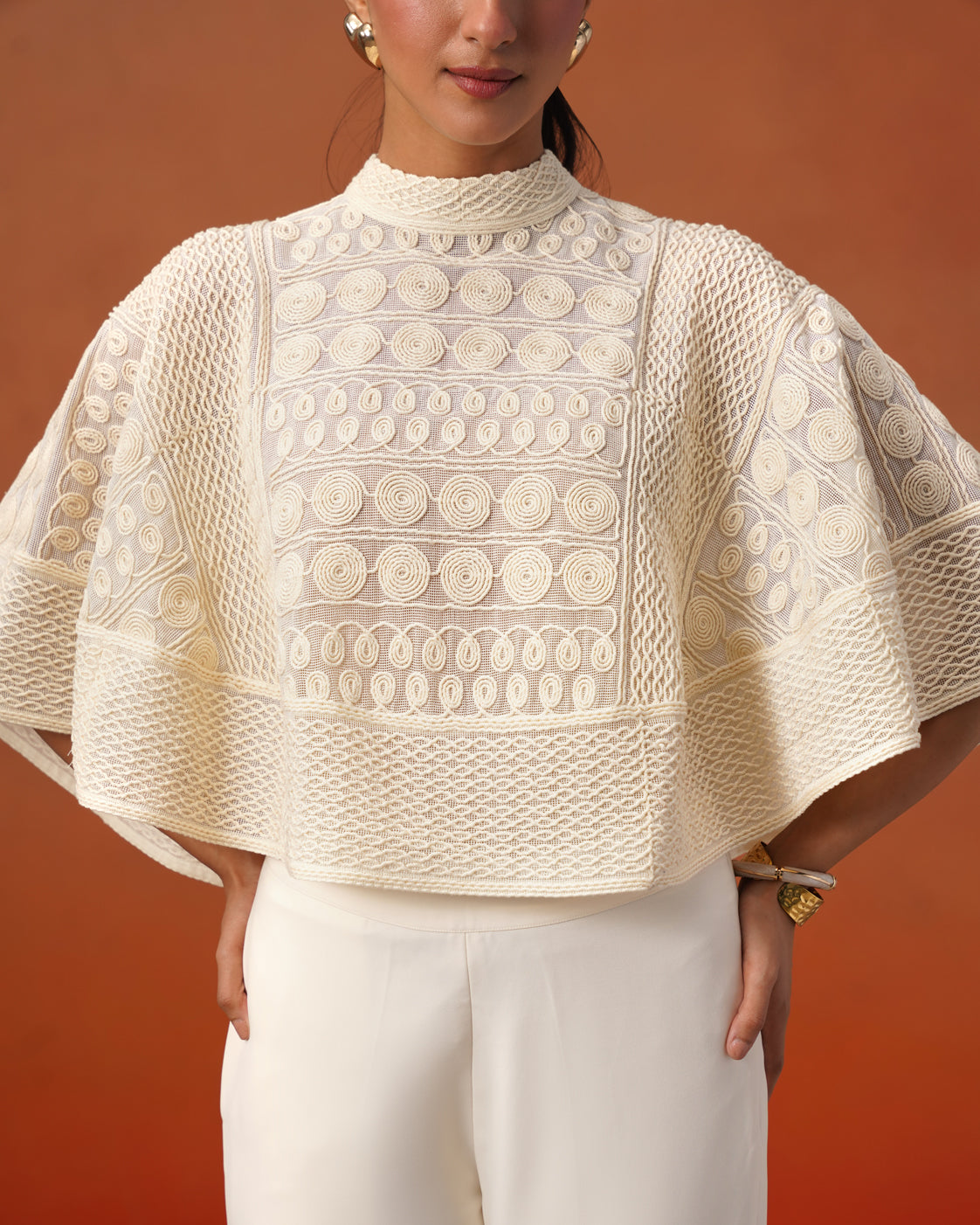 The Vivienne Ivory Net Embroidery Cape Set