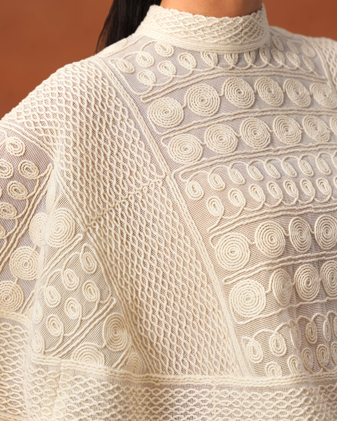 The Vivienne Ivory Net Embroidery Cape Set