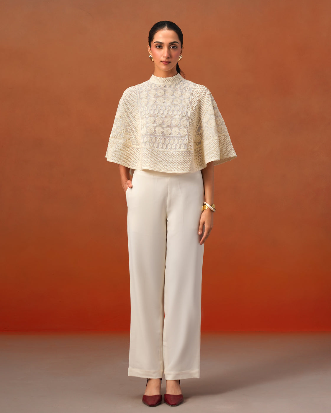 The Vivienne Ivory Net Embroidery Cape Set