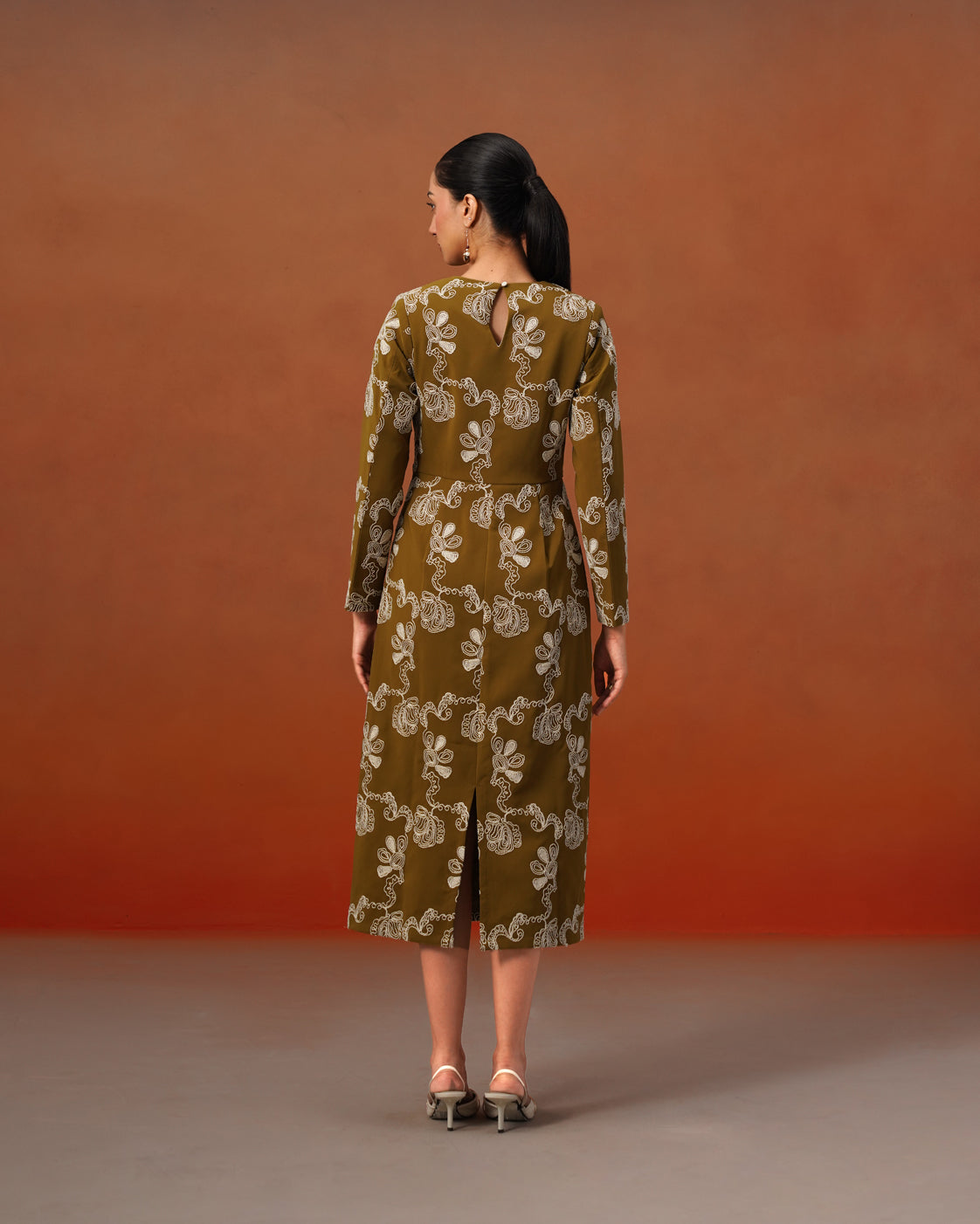 The Lumière Edit - The Amara Olive Embroidered Sheath Dress