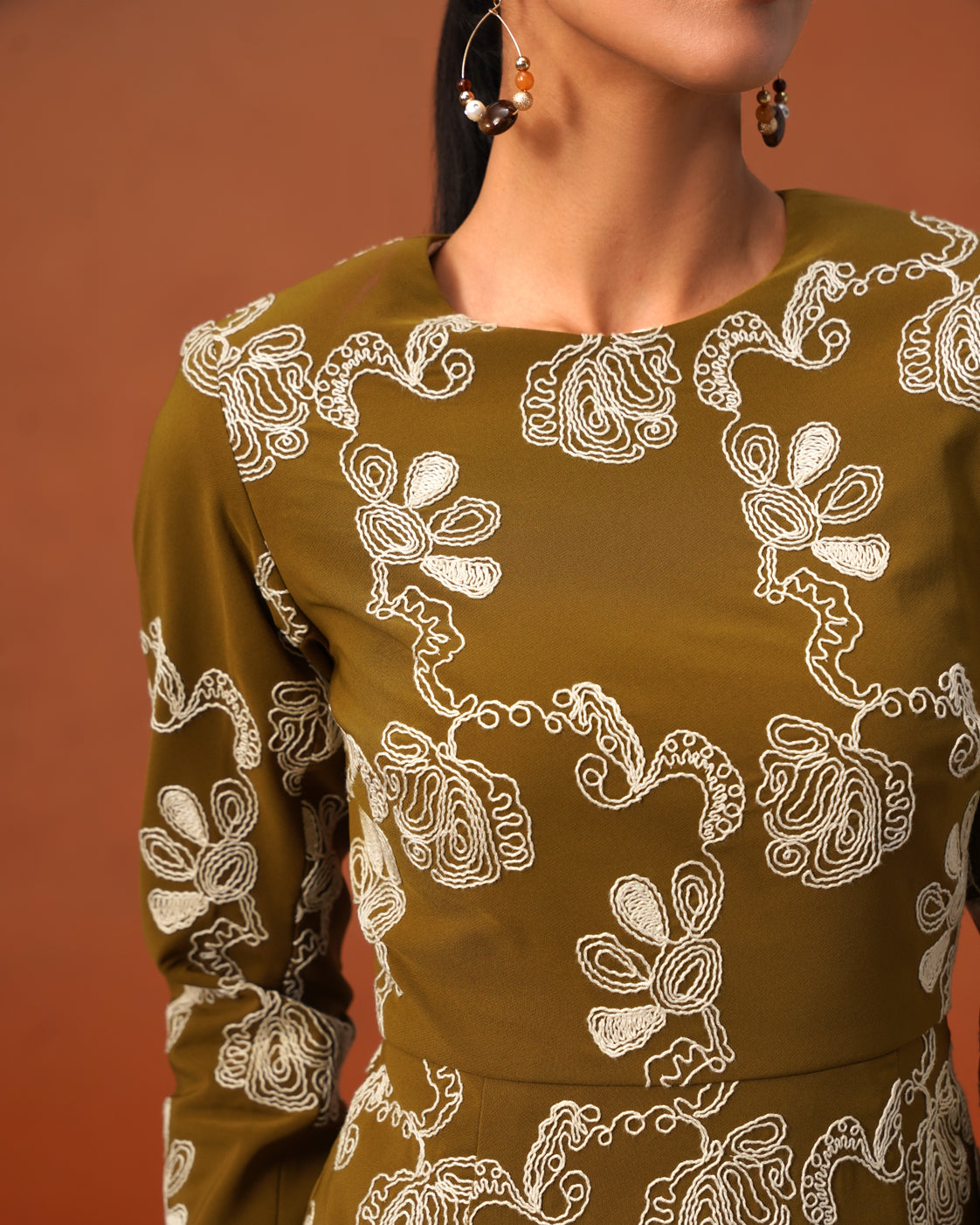 The Lumière Edit - The Amara Olive Embroidered Sheath Dress