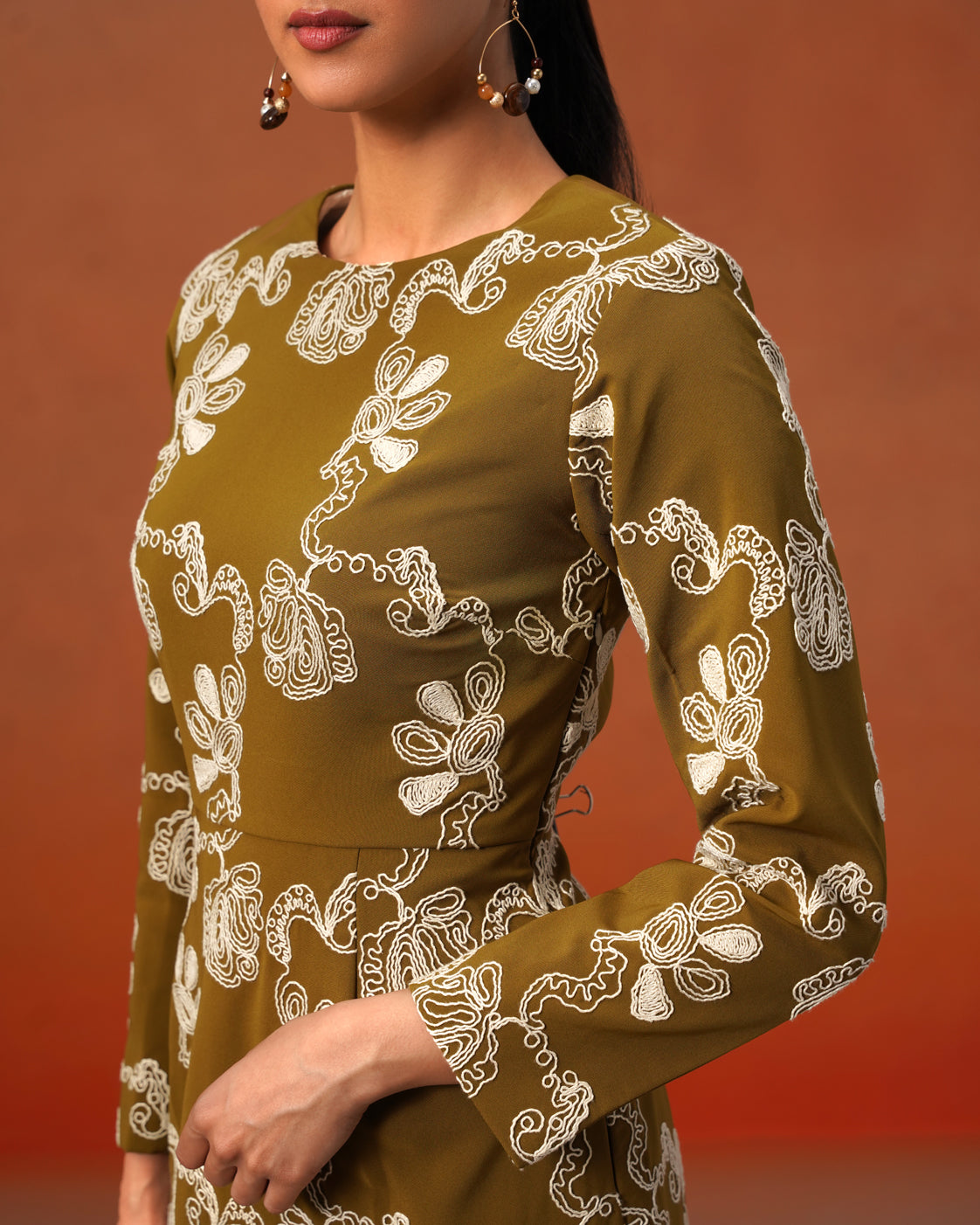 The Lumière Edit - The Amara Olive Embroidered Sheath Dress