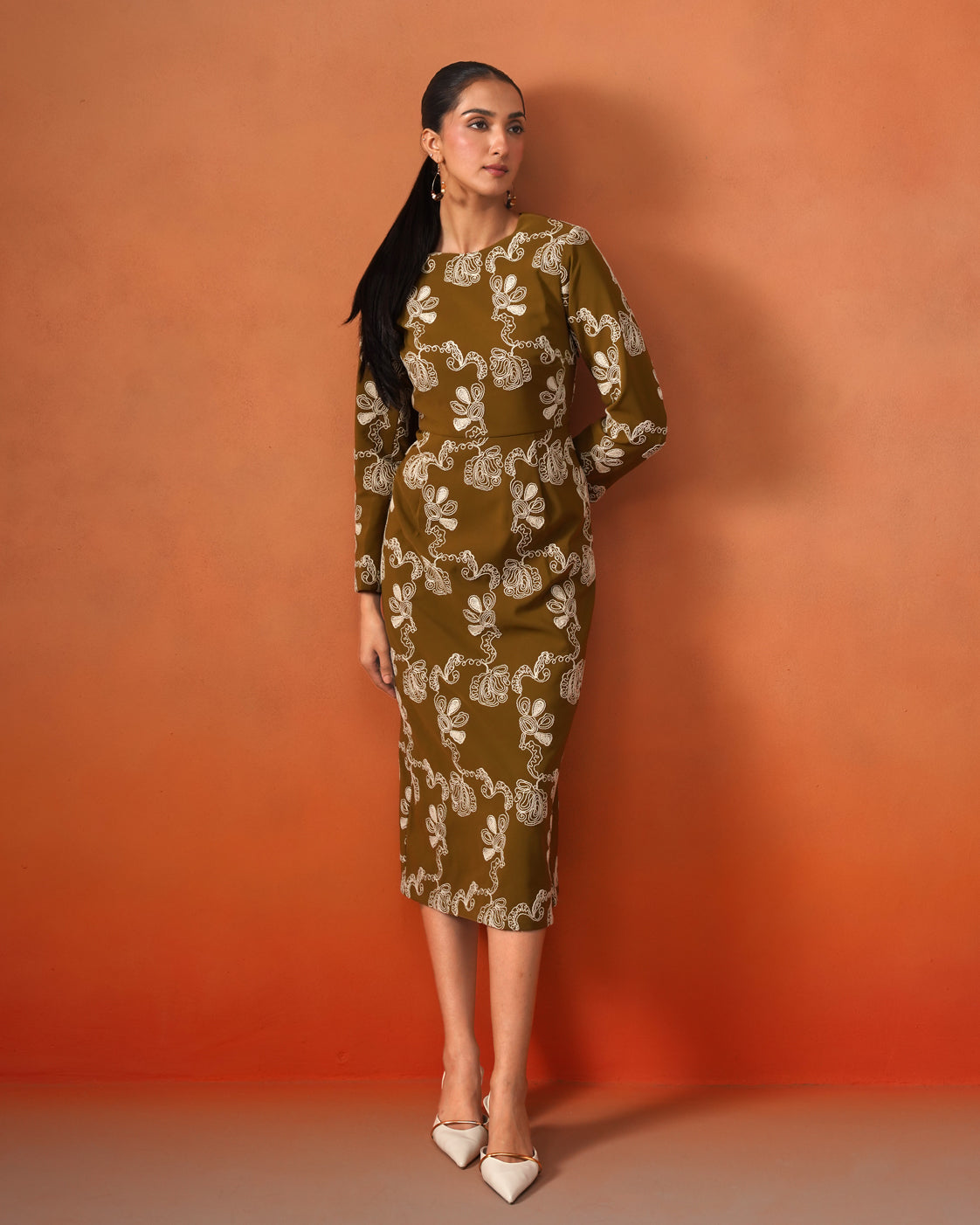 The Lumière Edit - The Amara Olive Embroidered Sheath Dress