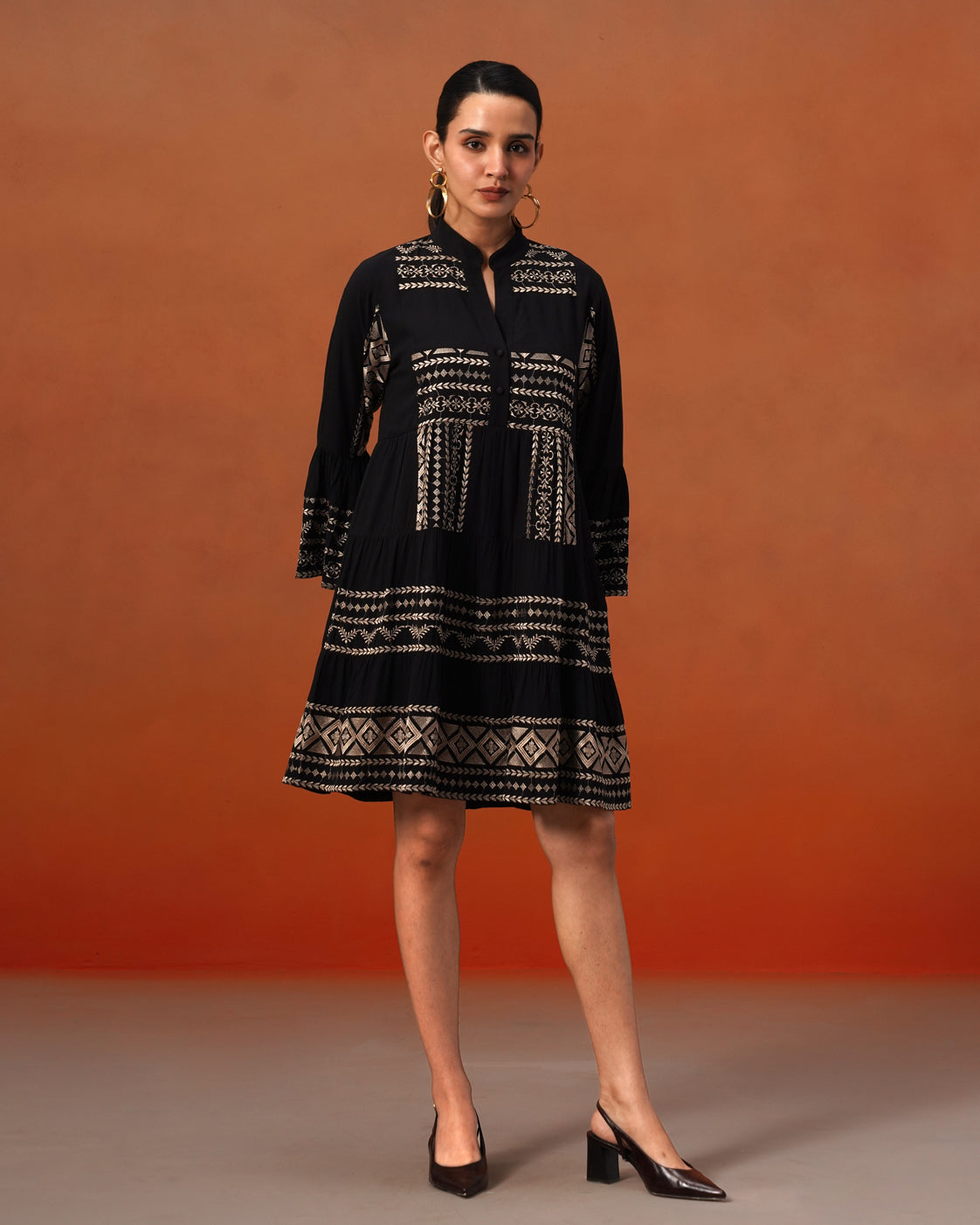 The Lumière Edit - The Siena Noir Embroidered Tiered Dress