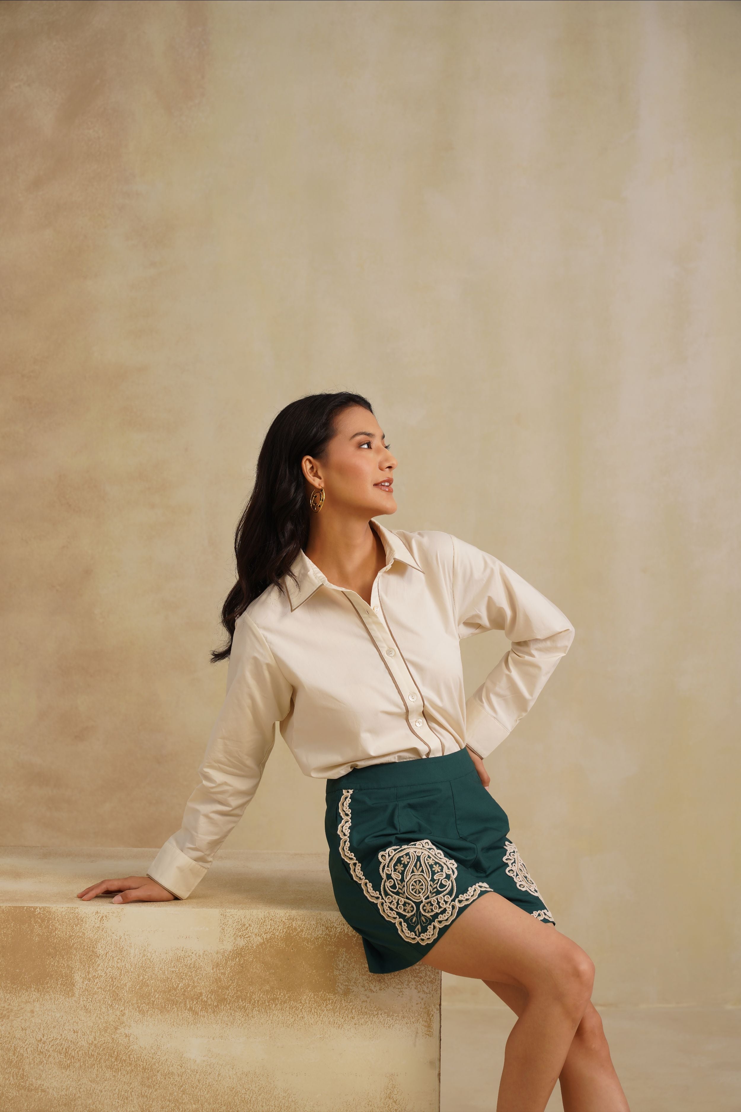 Deep Green Embroidered Shorts