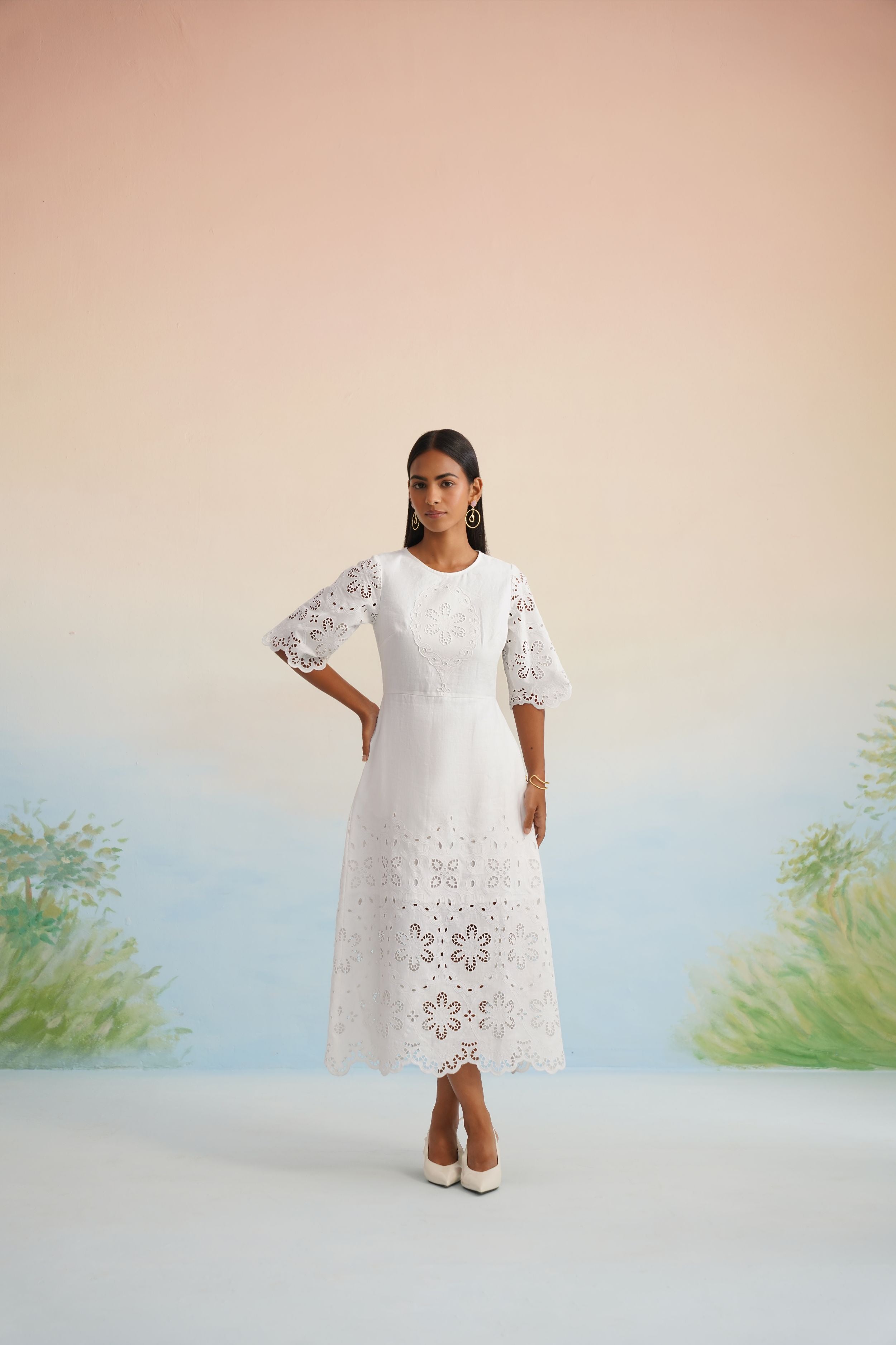 white eyelet midi dress Women's White Eyelet Midi Dress