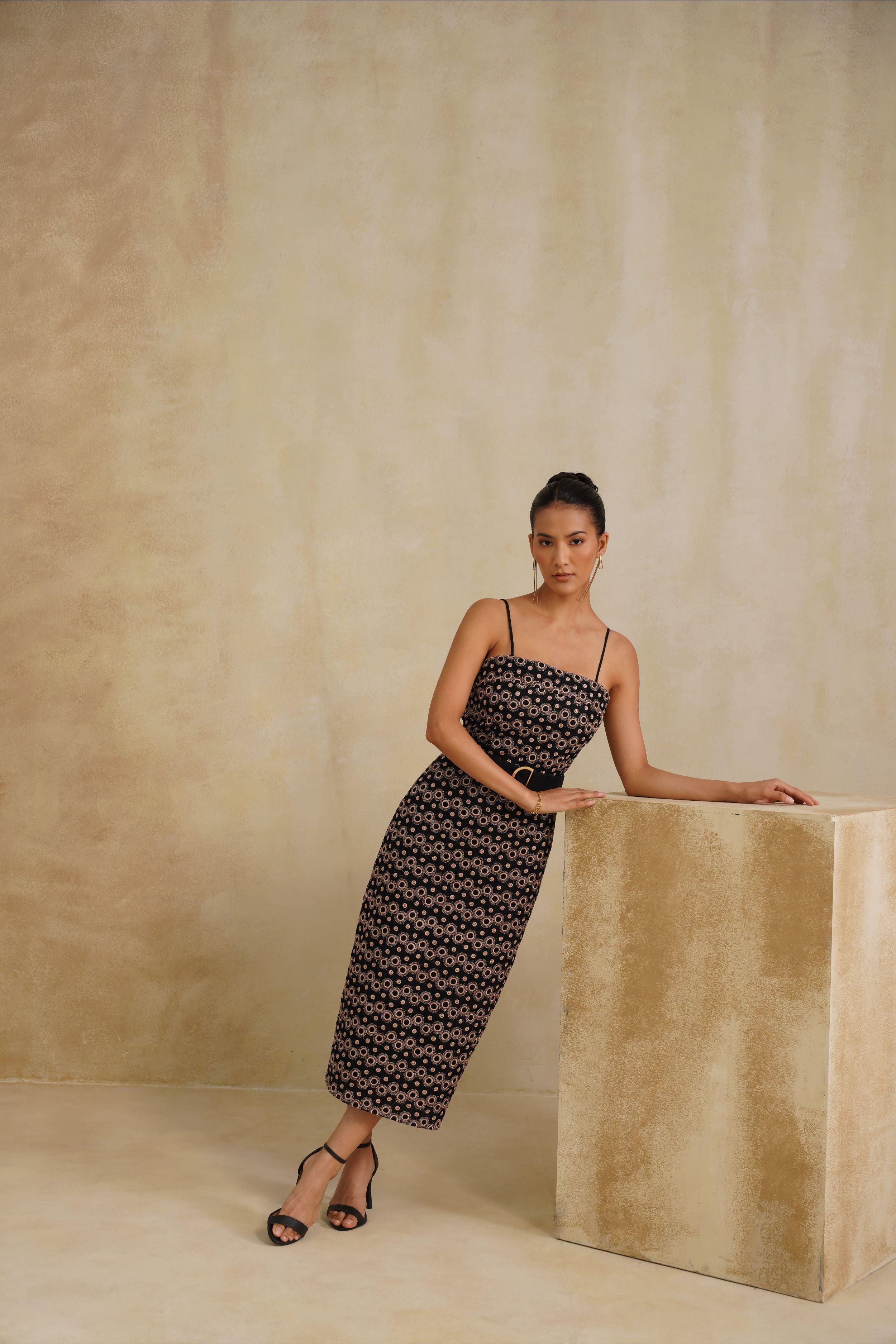 Regal Noir Belted Dress