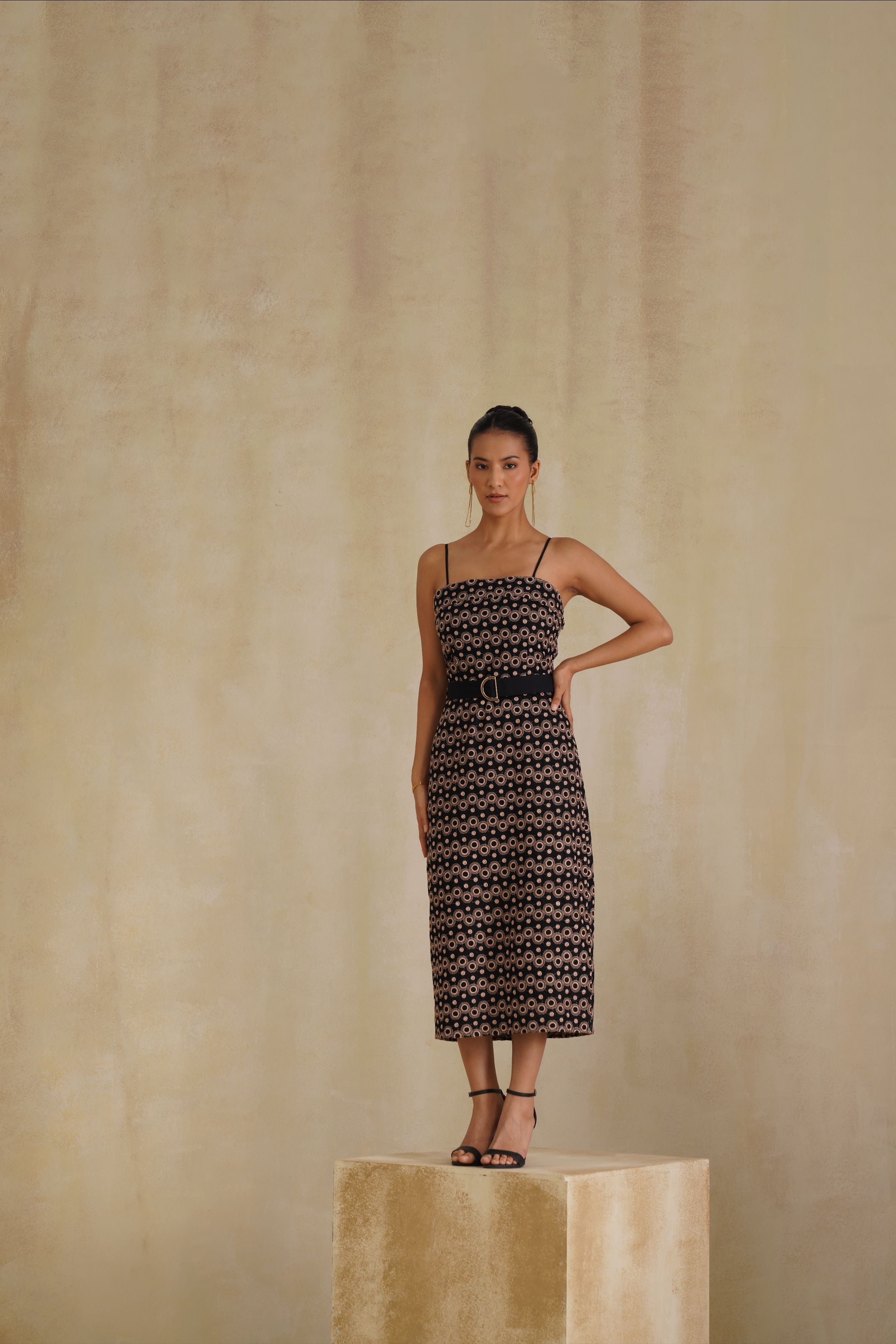 Regal Noir Belted Dress
