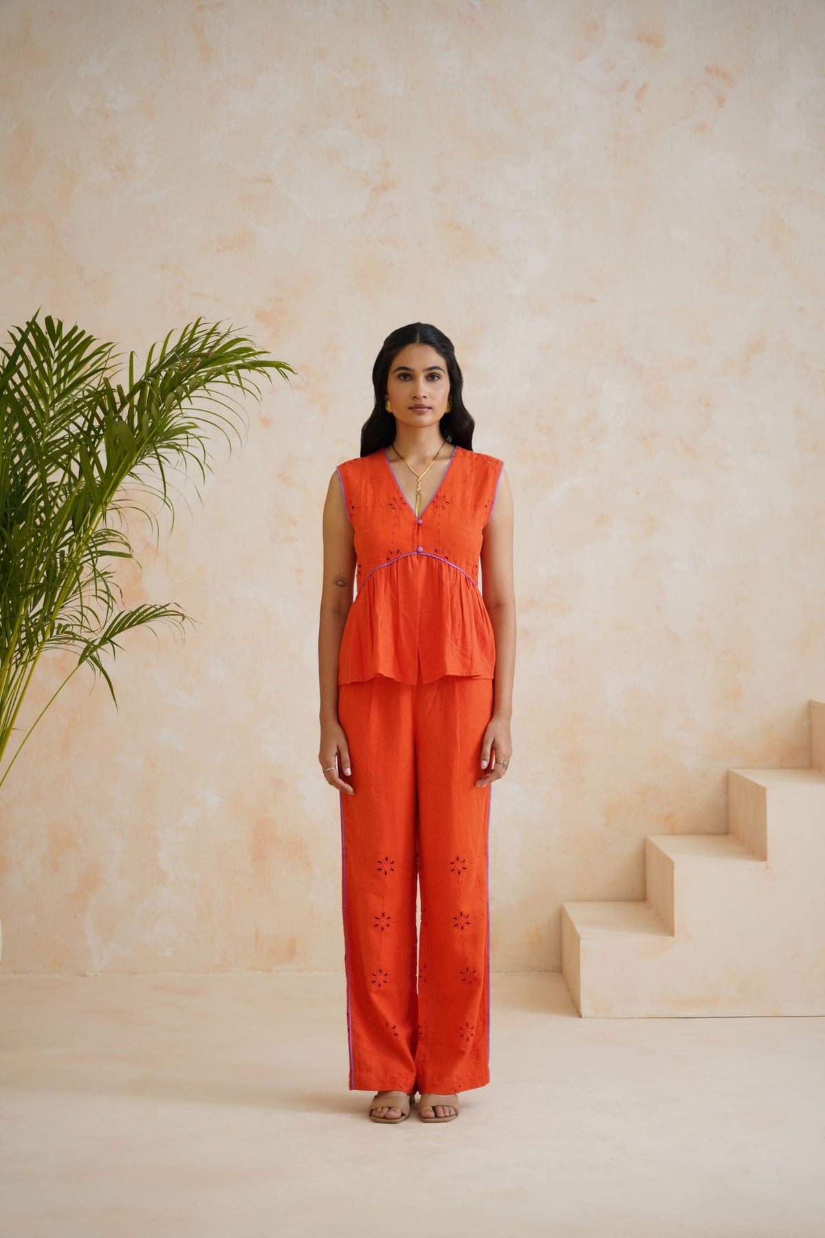 Tangerine Bloom Peplum Co-ord