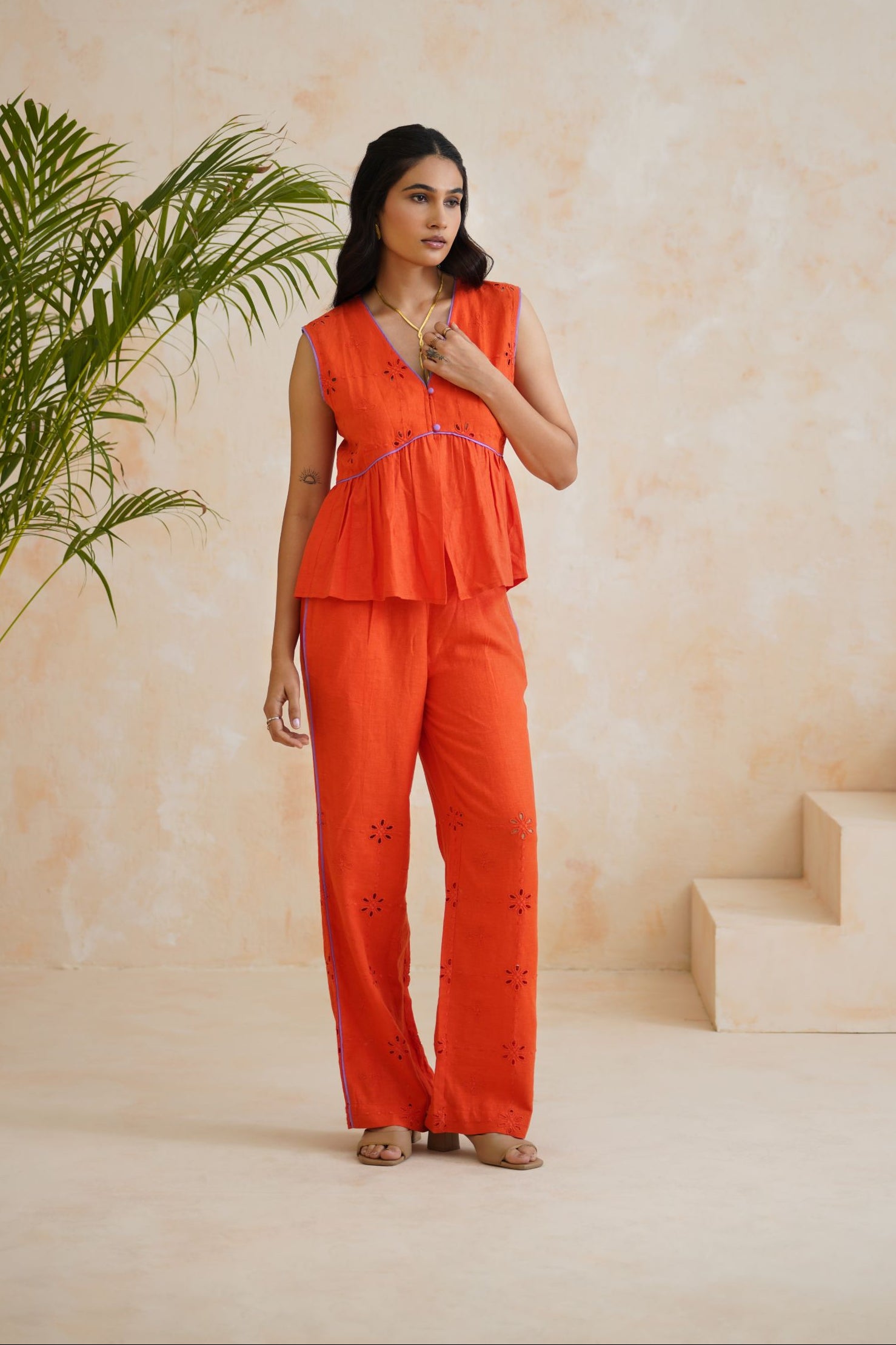 Tangerine Bloom Peplum Co-ord