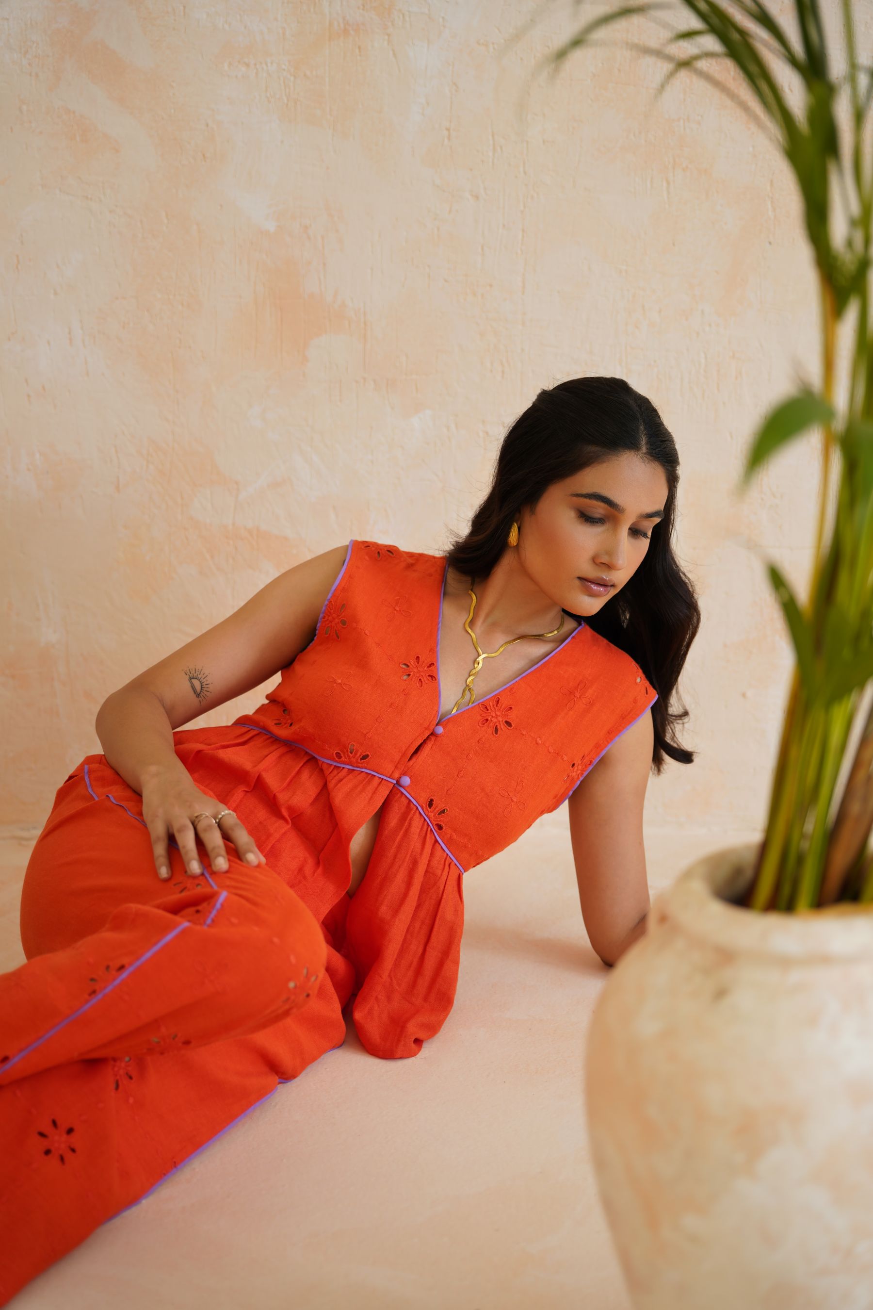 Tangerine Bloom Peplum Co-ord