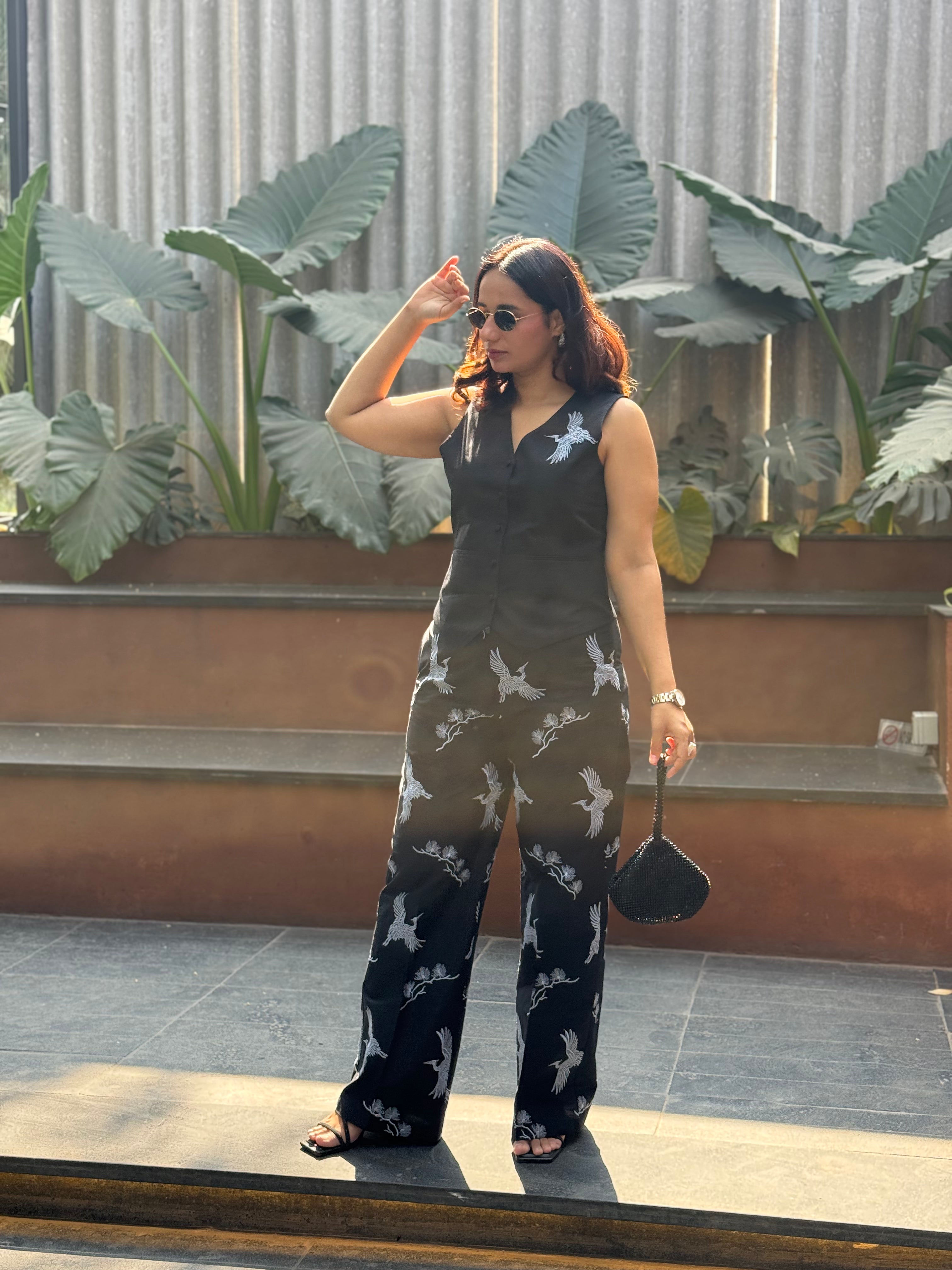 Deepika Kewalramani in The Orion Noir Crane Vest Set