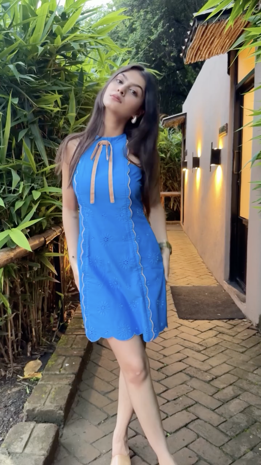 Muskan Wadhwani in The Azure Scalloped Halter Mini Dress
