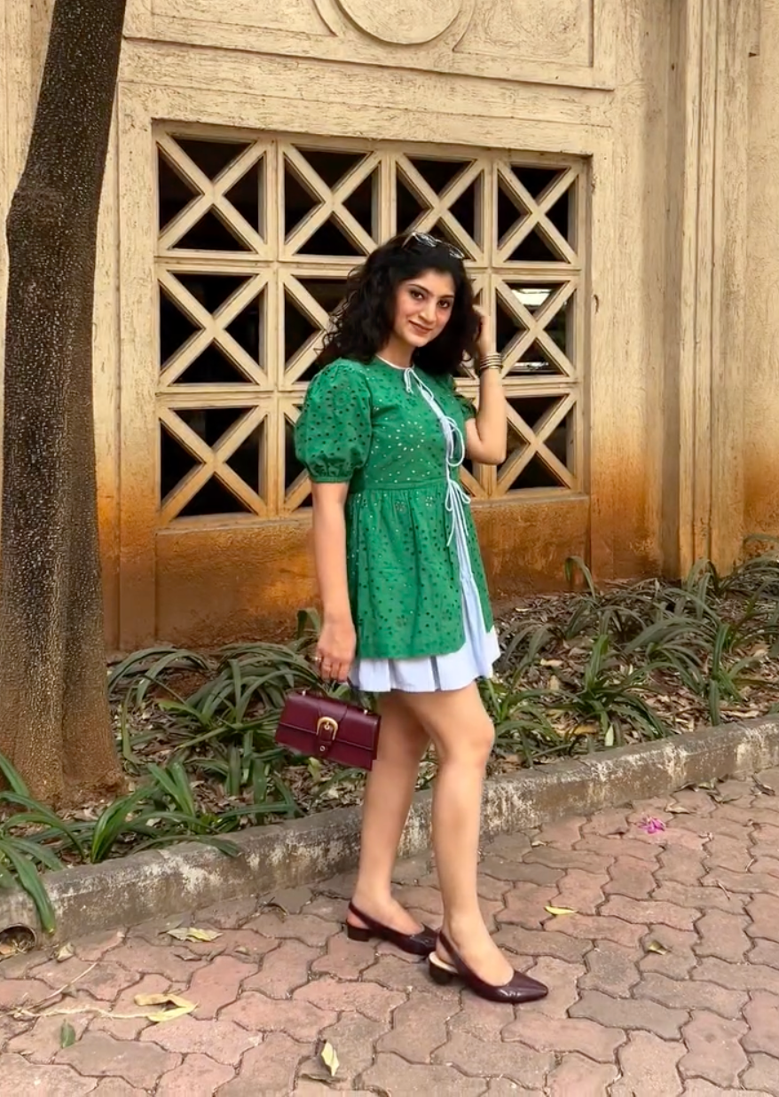Japneet Kohli in The Meadow Breeze Schiffli Layered Dress Set