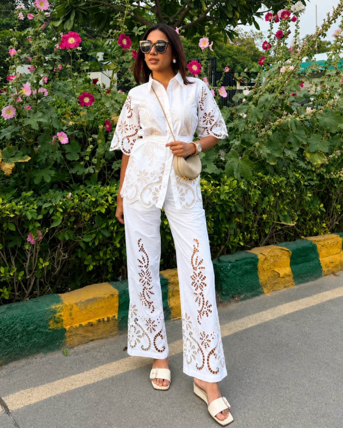 Cipia Artul in The Casablanca Ivory White Cutwork Shirt & Pant Set