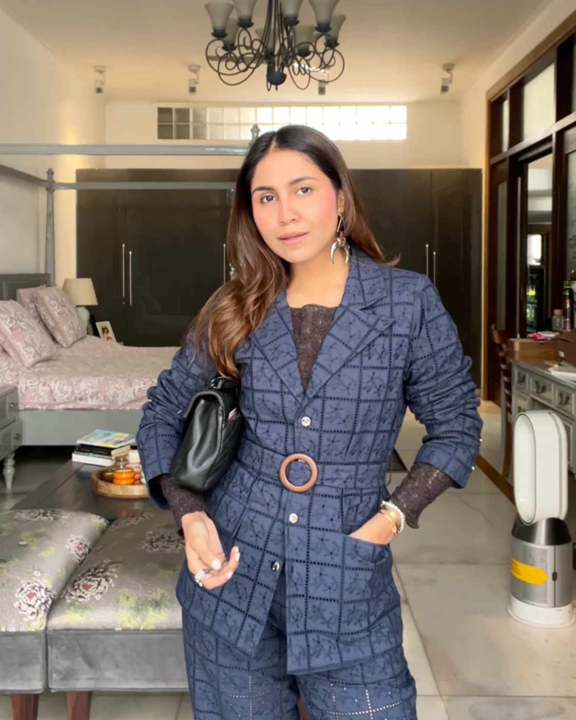 Punany Virmani in The Midnight Navy Eyelet Belted Trouser Suit