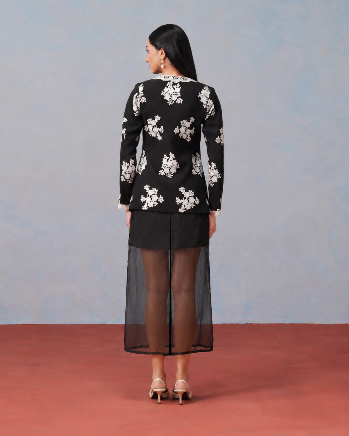 The Lumière Edit - The Odette Floral Lace Cutaway Jacket & Illusion Skirt Set