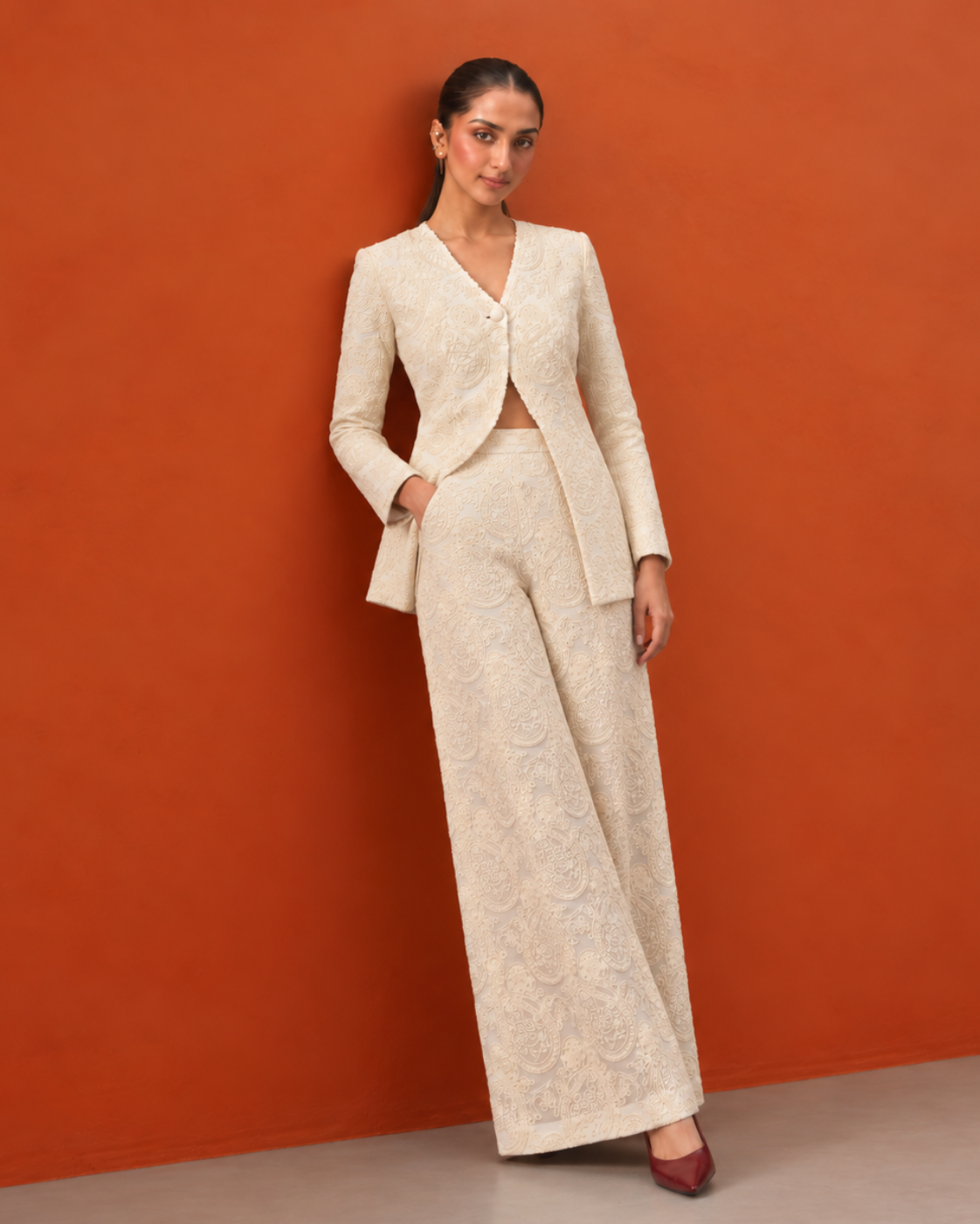 The Estelle Ivory Embroidered Blazer Set