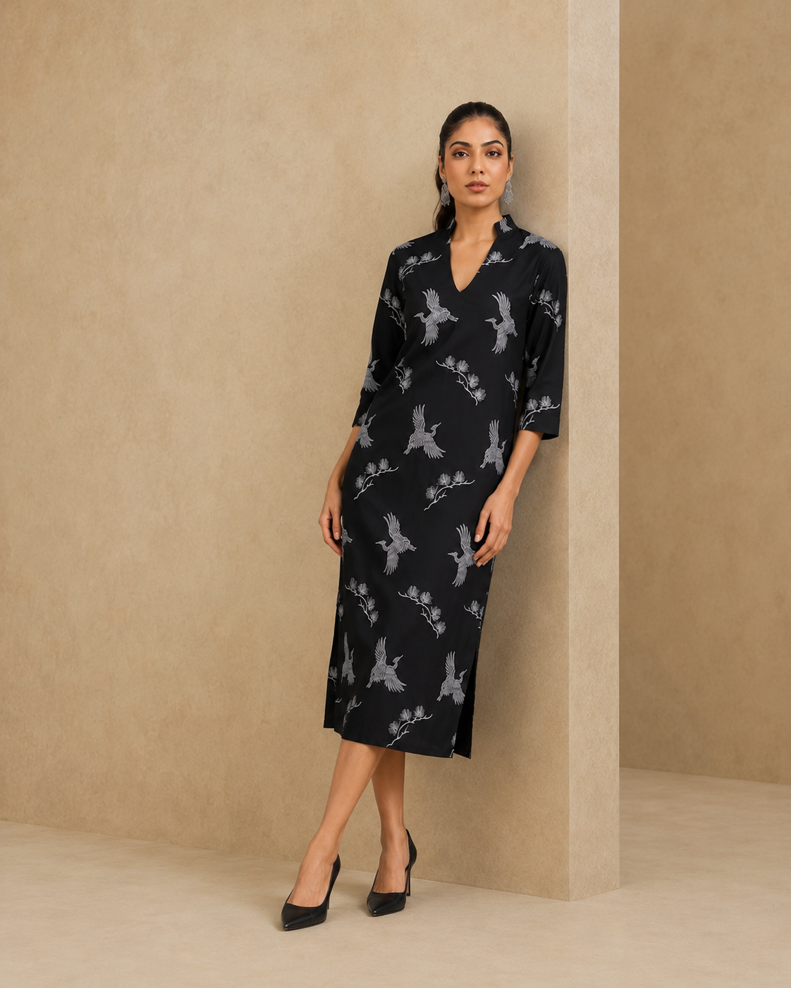 Sunset Soiree - The Nori Black Floral Embroidered Midi Dress