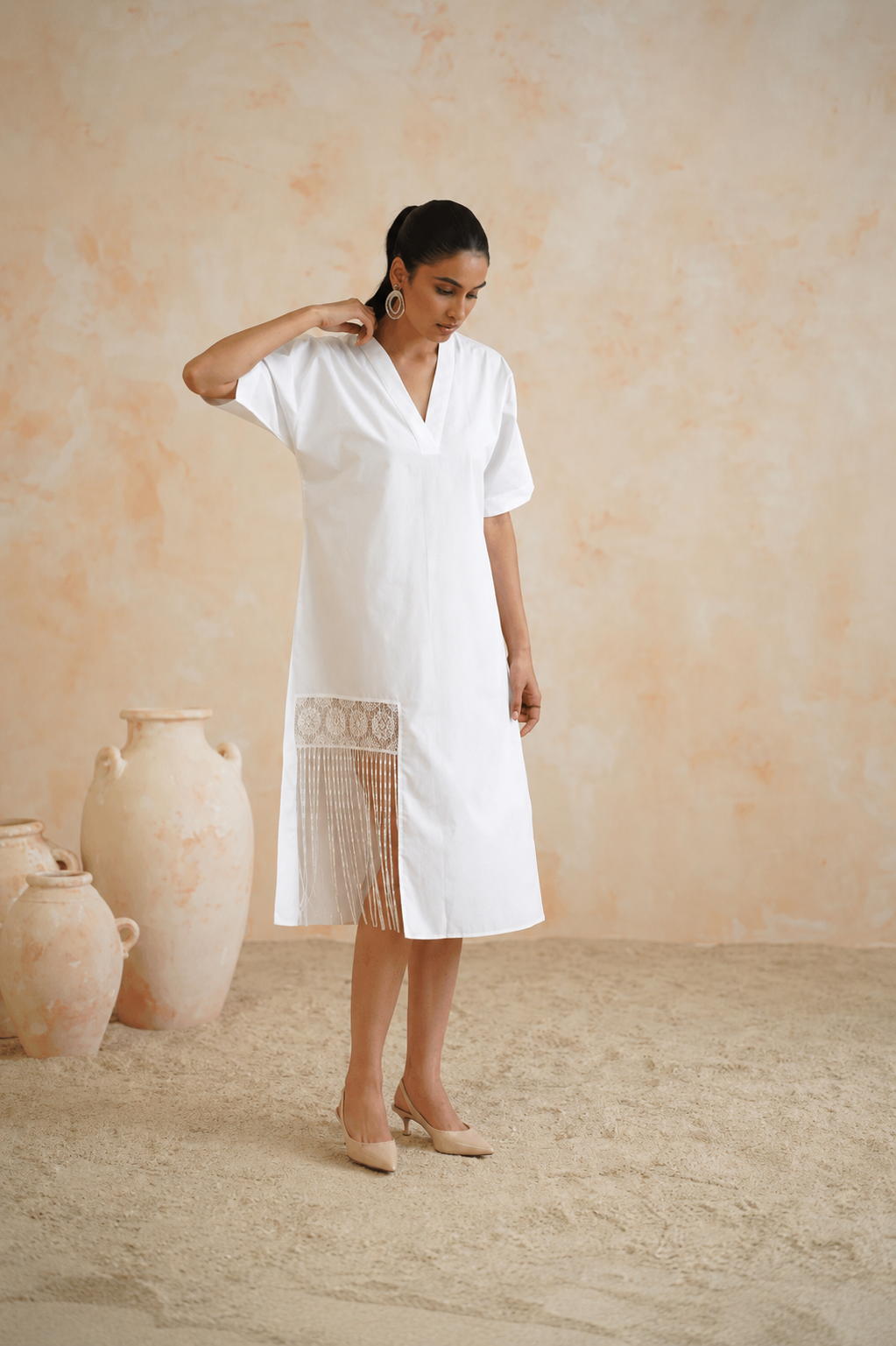 The White Fringe Midi Dress