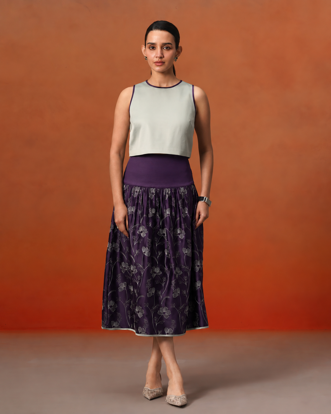 The Aurelia Plum & Sage Satin Skirt Set
