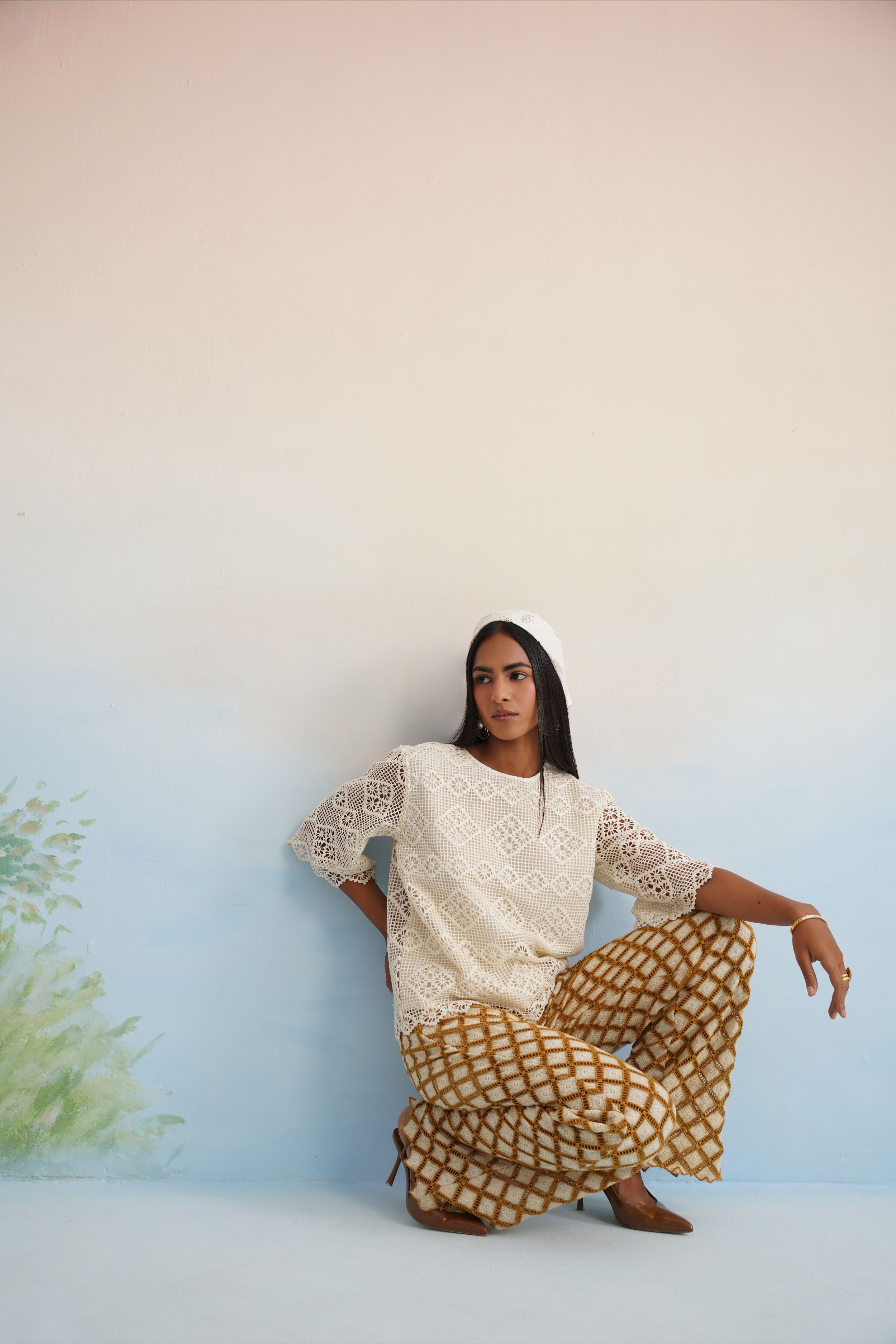 The Sun-Kissed Geometric Flared Trousers