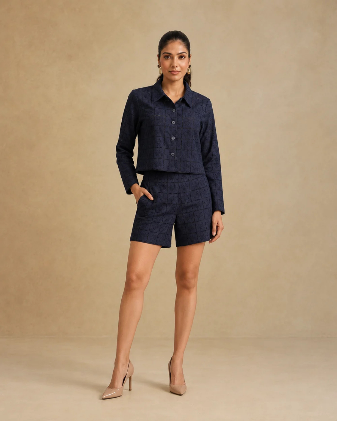 Sunset Soiree - The Amalfi Navy Textured Co-ord Set