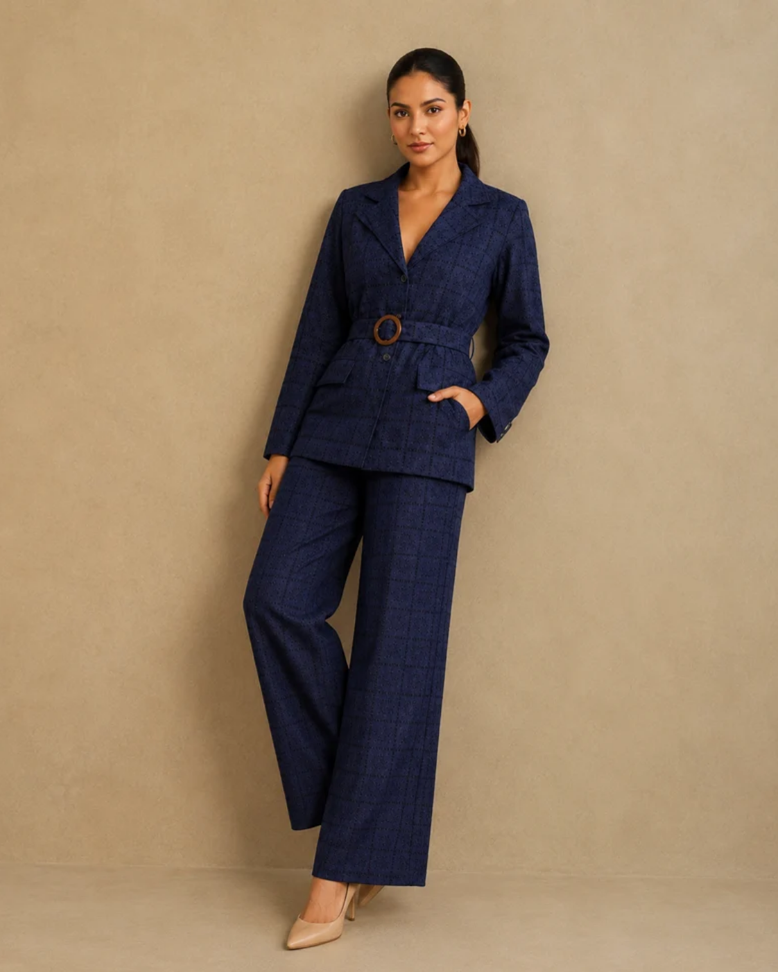 Sunset Soiree - The Midnight Navy Eyelet Belted Trouser Suit