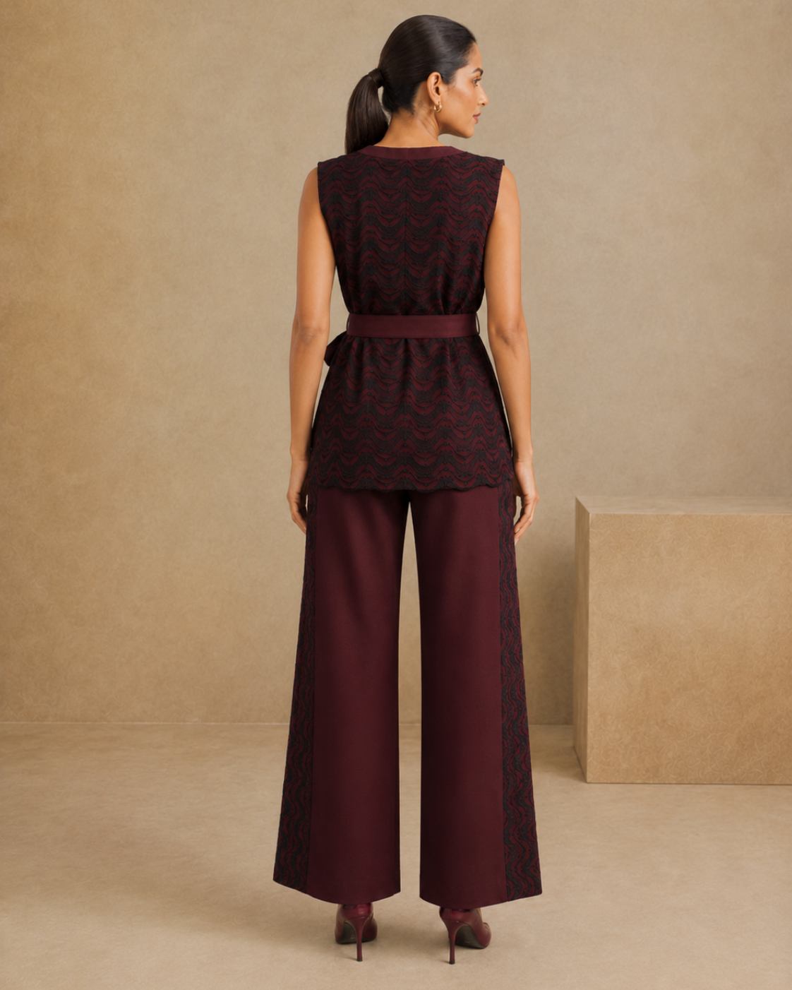 Sunset Soiree - The Merlot Wave Sleeveless Shirt & Trouser Set