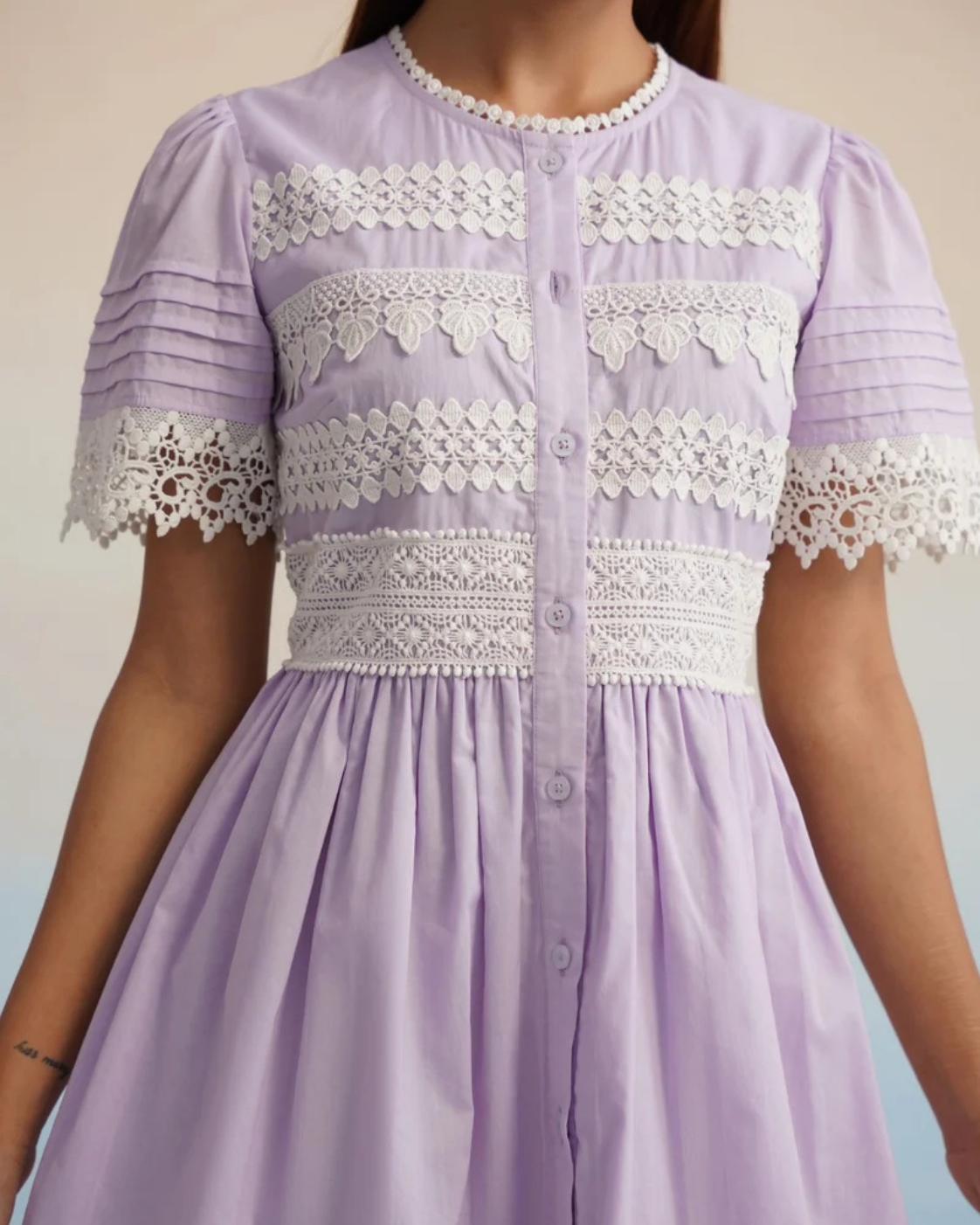 The Lilac Whisper Lace Button-Down Mini Dress