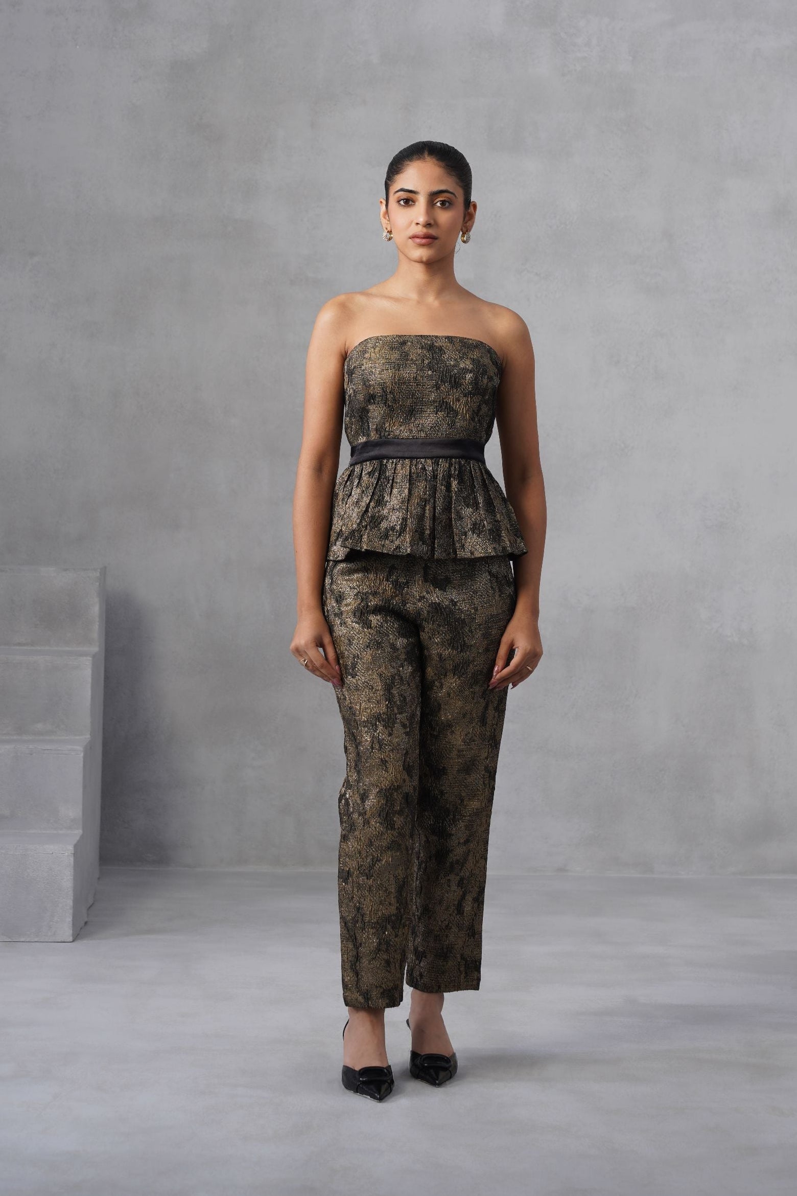 Midnight Bronze Peplum Co-ord Set - Without Blazer