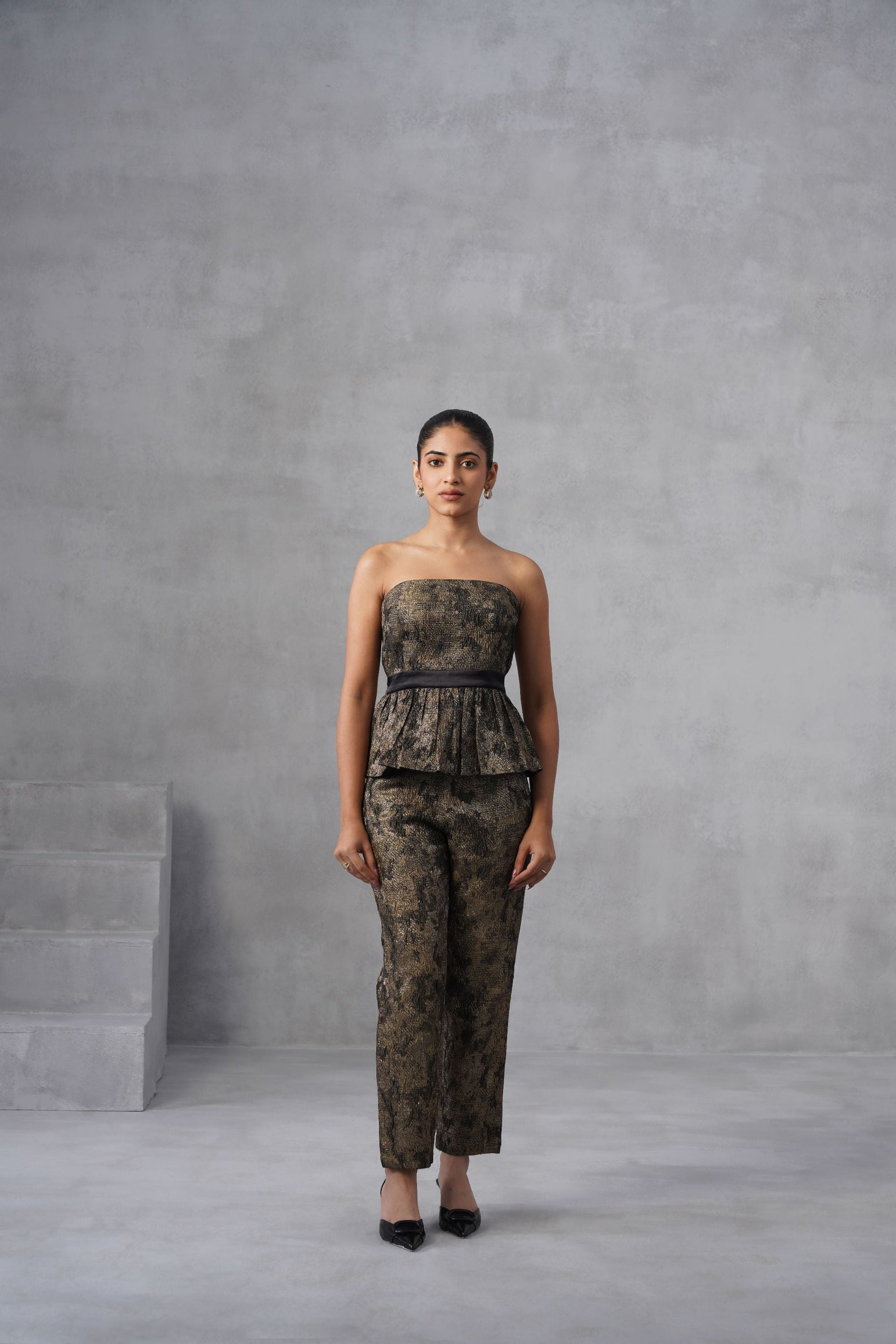 Midnight Bronze Peplum Co-ord Set - Without Blazer