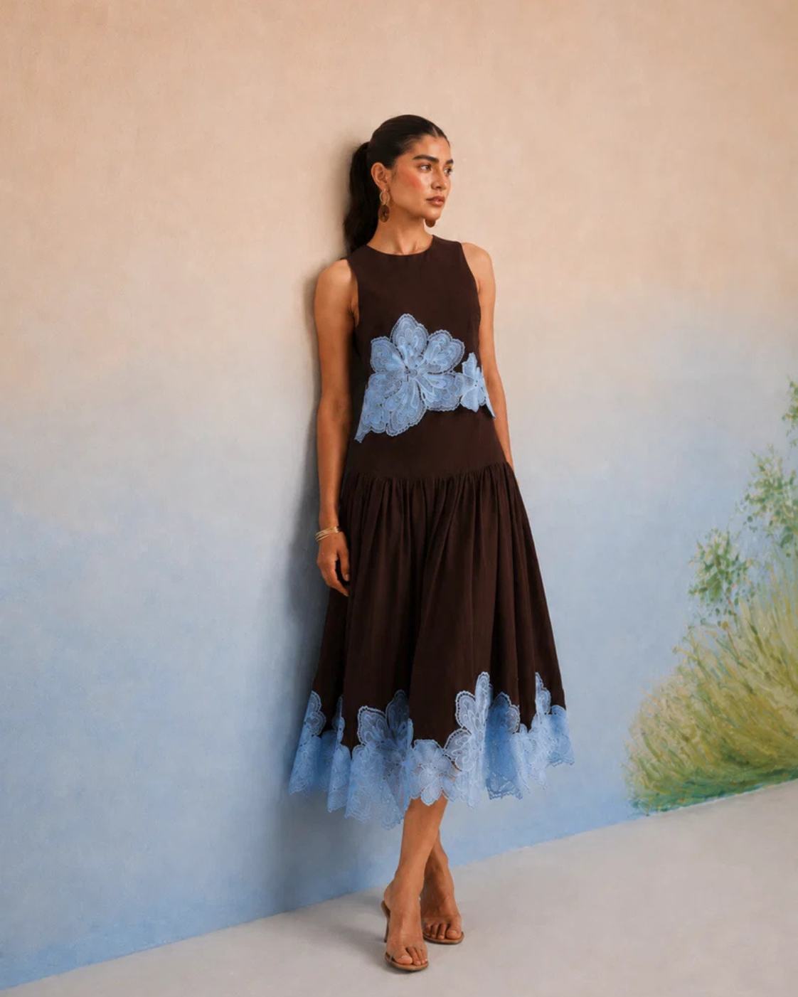 Bulevar Blossom - The Geneva Espresso & Azure Appliqué Skirt Set