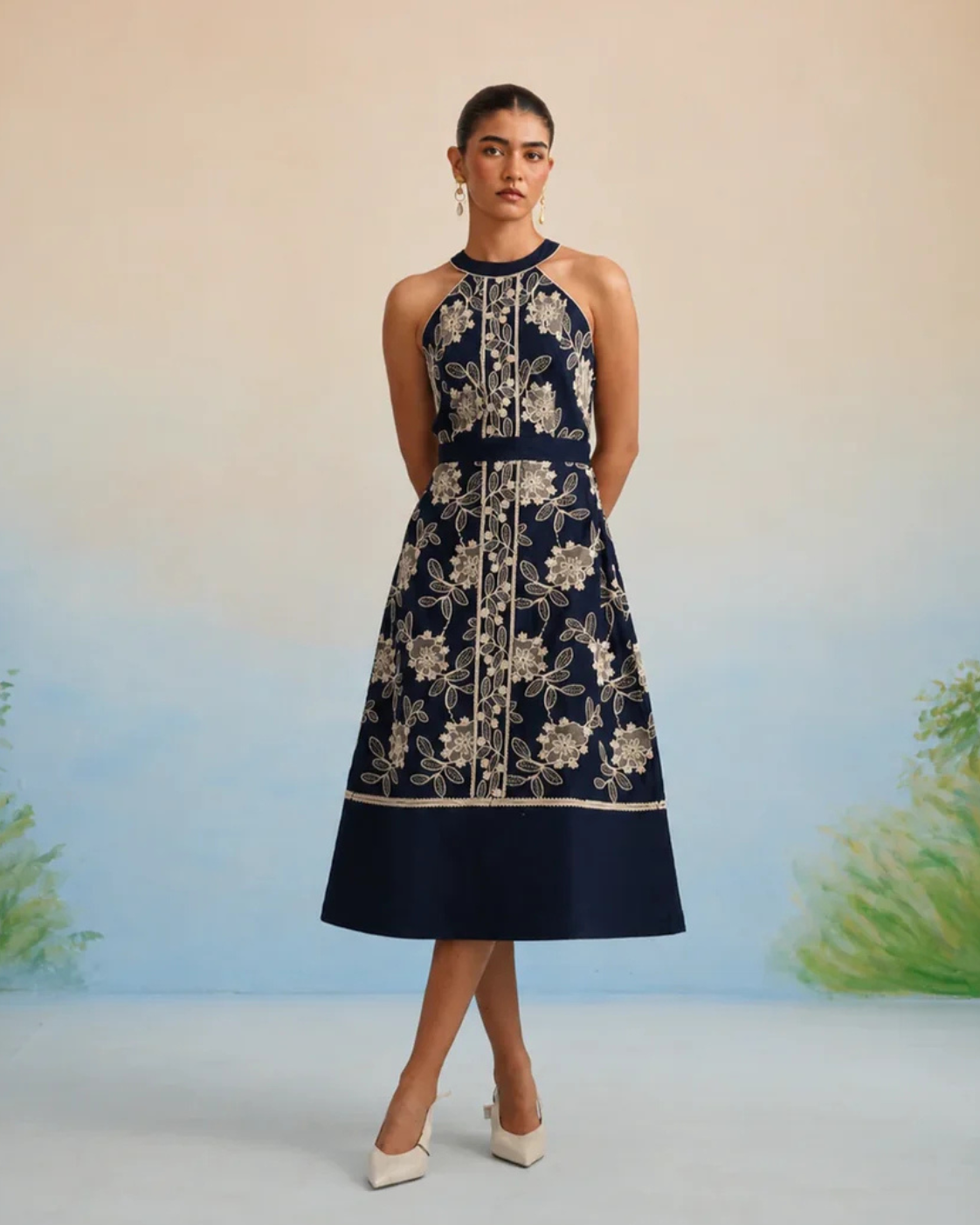 Bulevar Blossom - The Midnight Flora Halter Midi Dress
