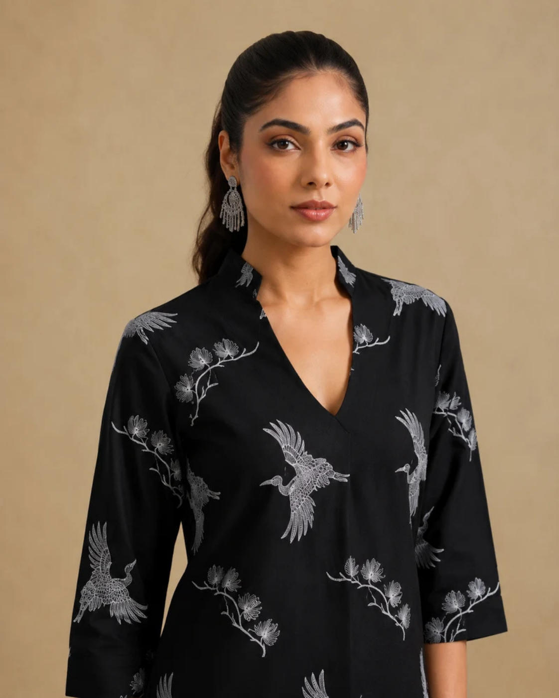 Sunset Soiree - The Nori Black Floral Embroidered Midi Dress