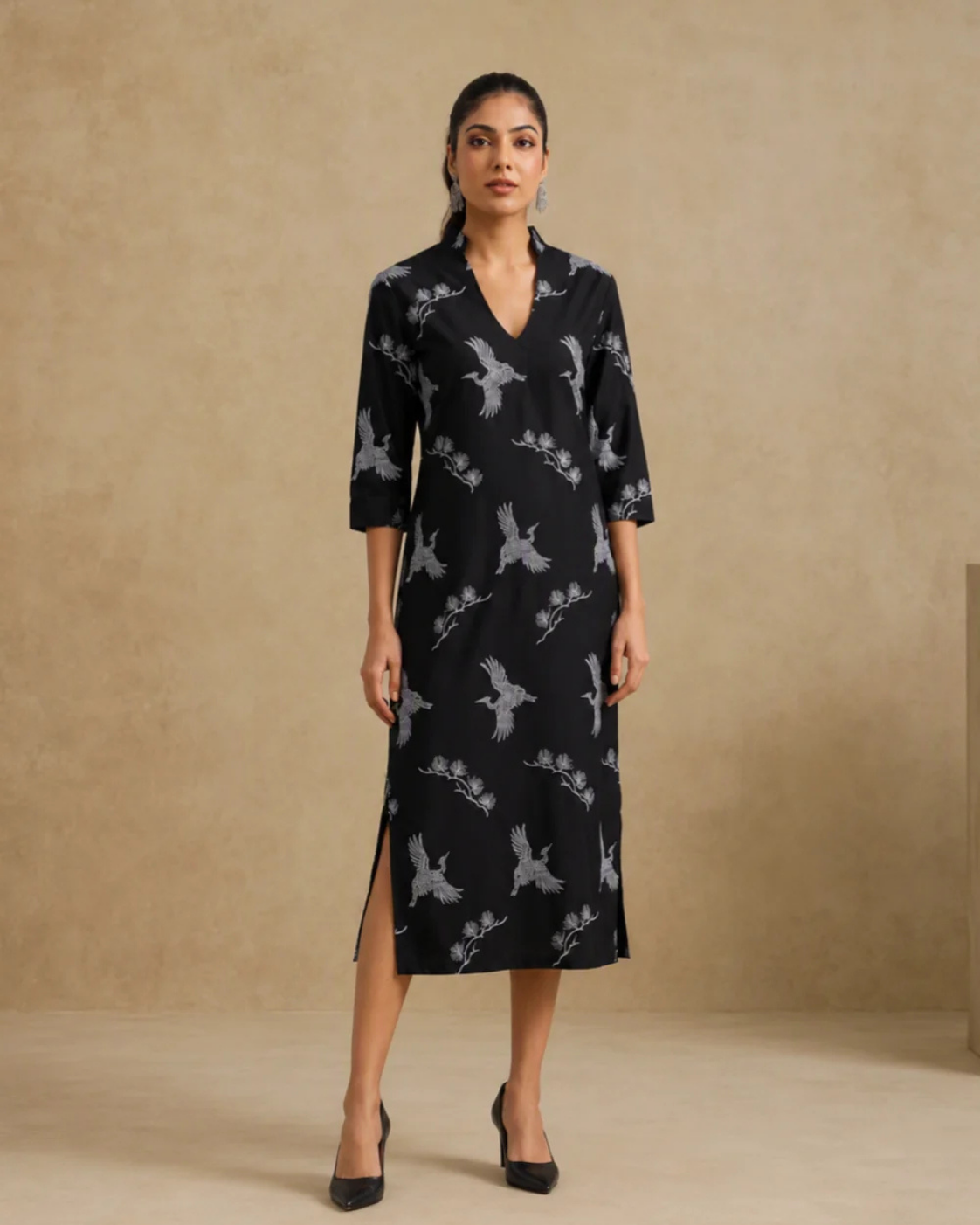 Sunset Soiree - The Nori Black Floral Embroidered Midi Dress