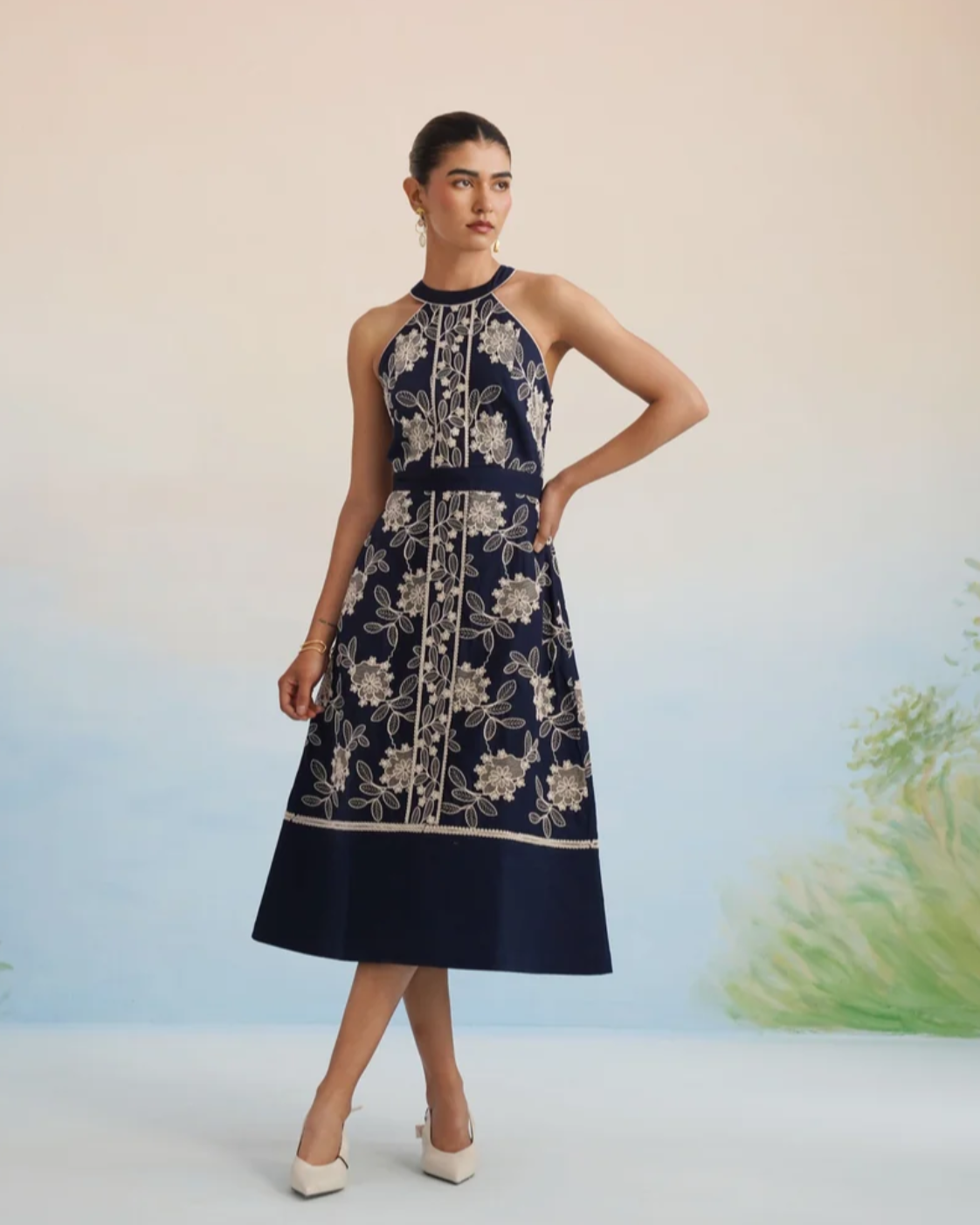 Bulevar Blossom - The Midnight Flora Halter Midi Dress
